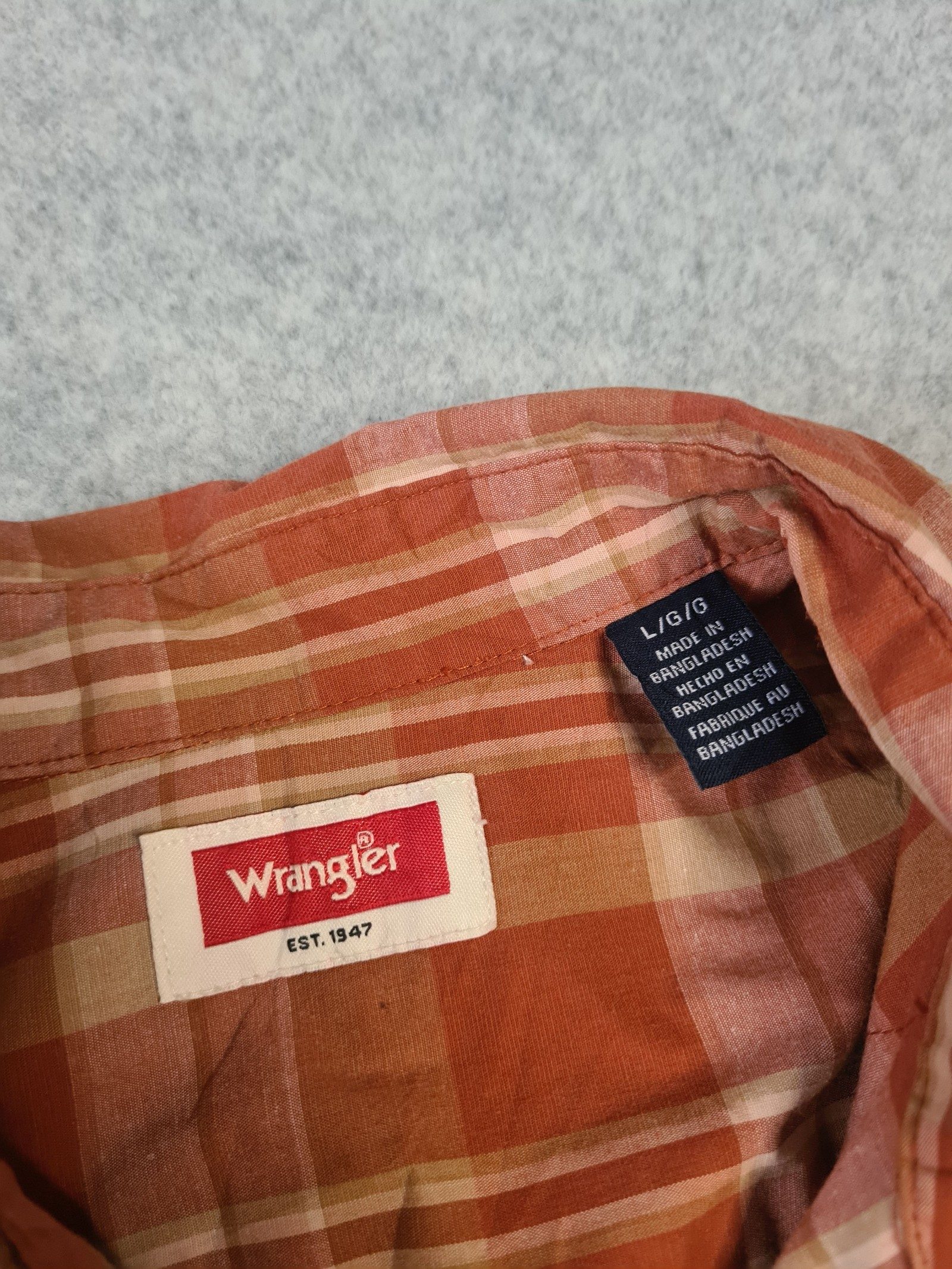 Wrangler Men’s Orange Beige Plaid Western Shirt Large 1129 image 5