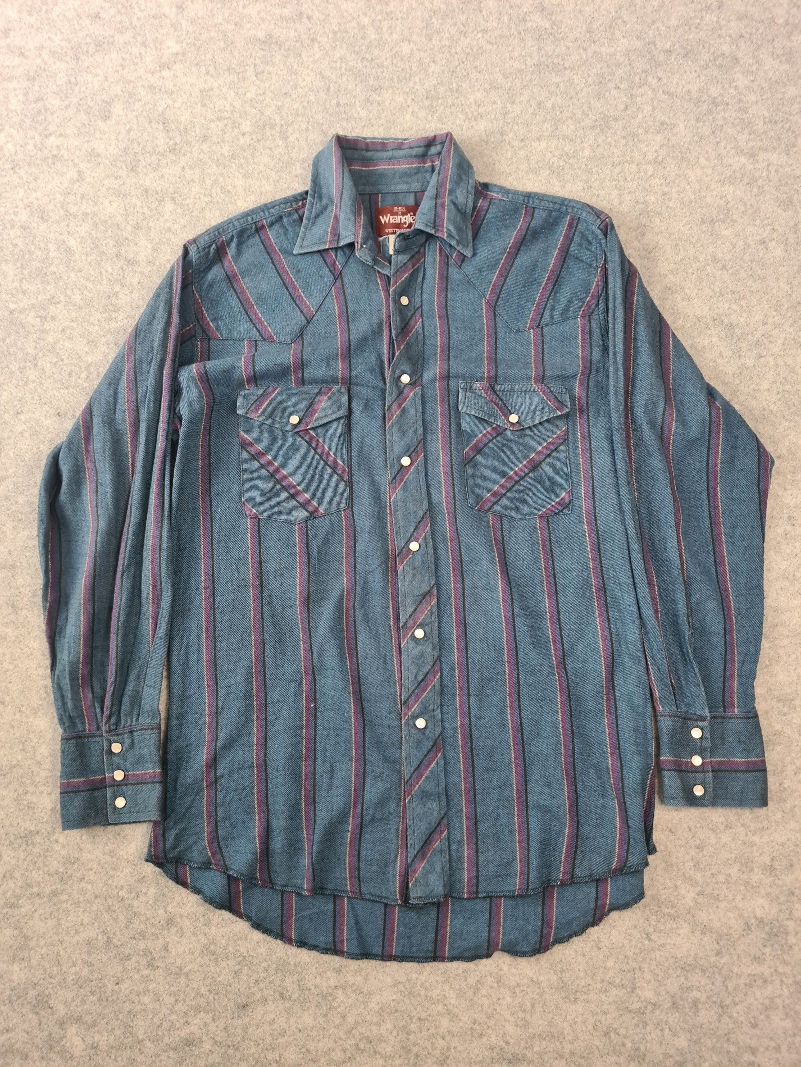 Wrangler Men’s Blue Purple Stripe Western Shirt Medium 1128