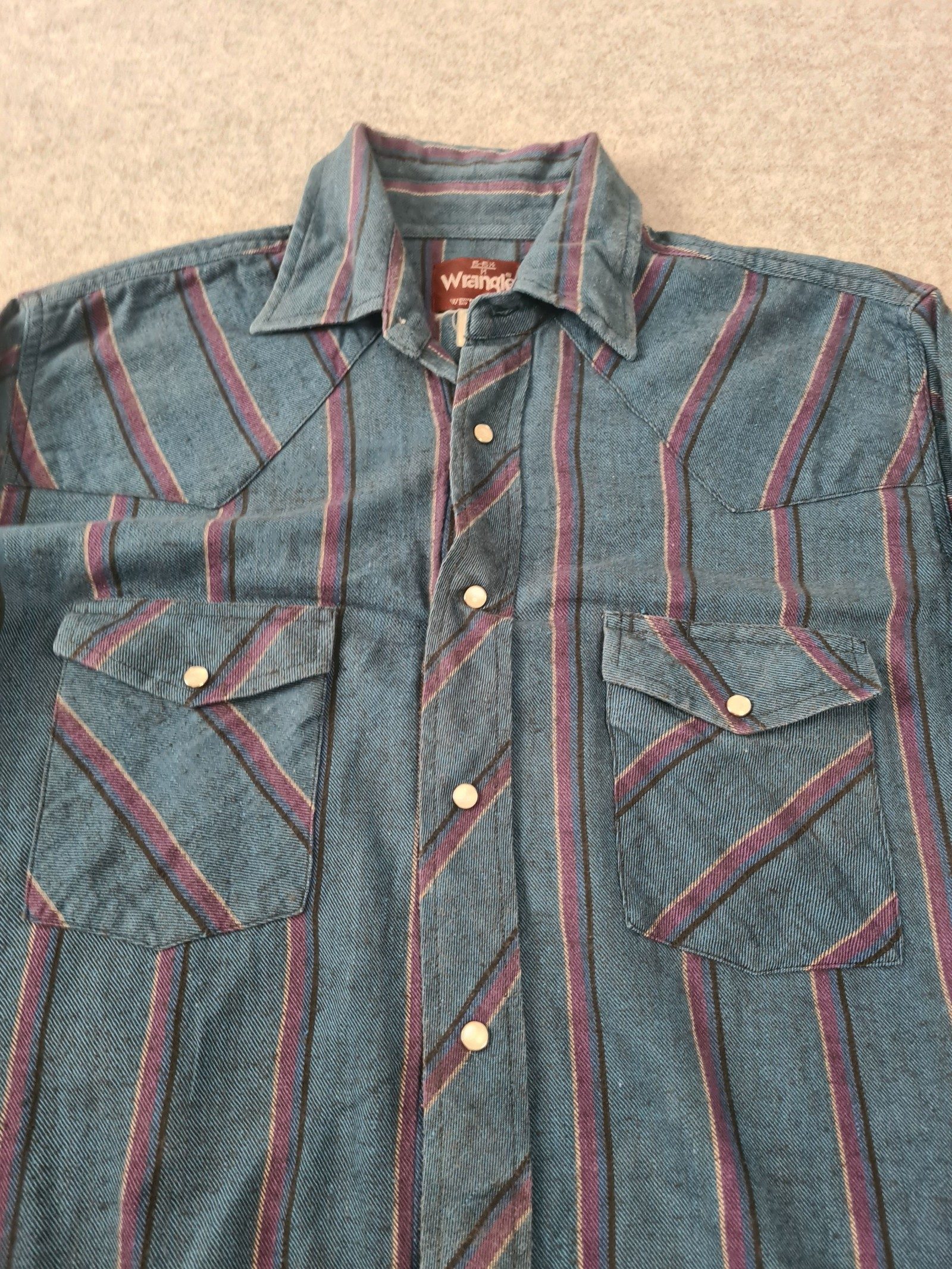 Wrangler Men’s Blue Purple Stripe Western Shirt Medium 1128 image 4