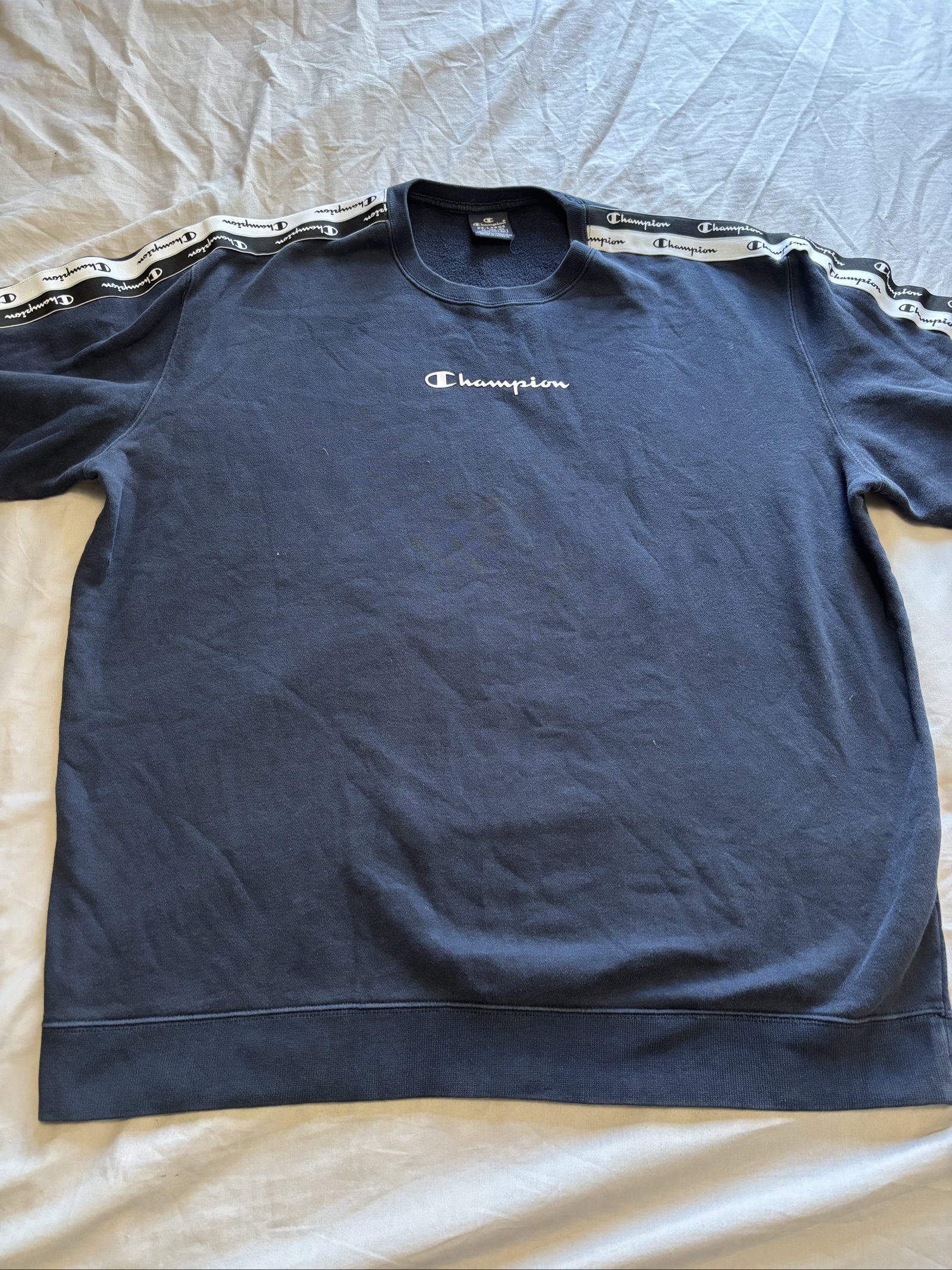 Champion Navy & White Tape Logo Sweatshirt 2XL Men's