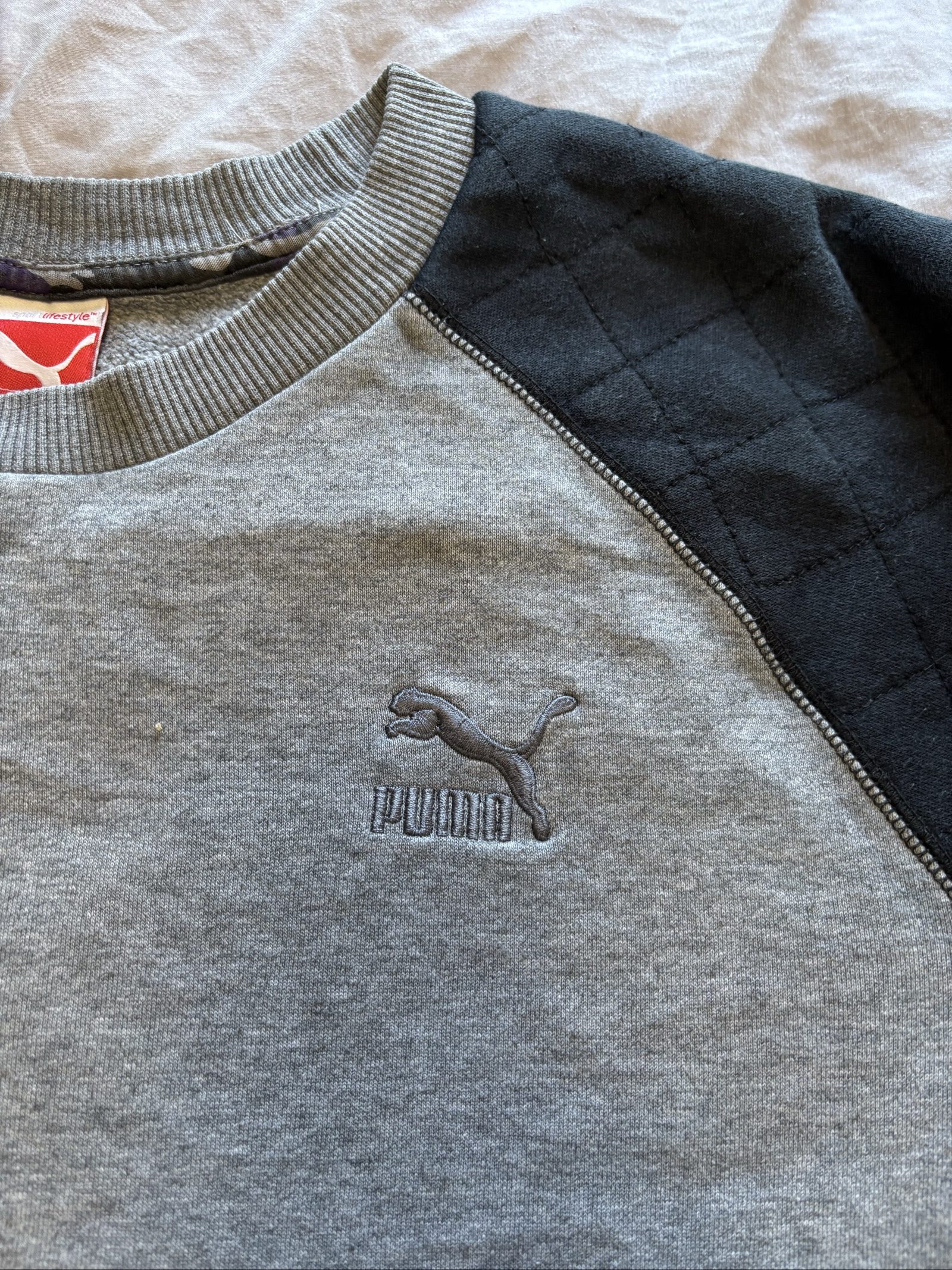 Puma Grey & Black Quilted Sleeves Sweatshirt Small image 2