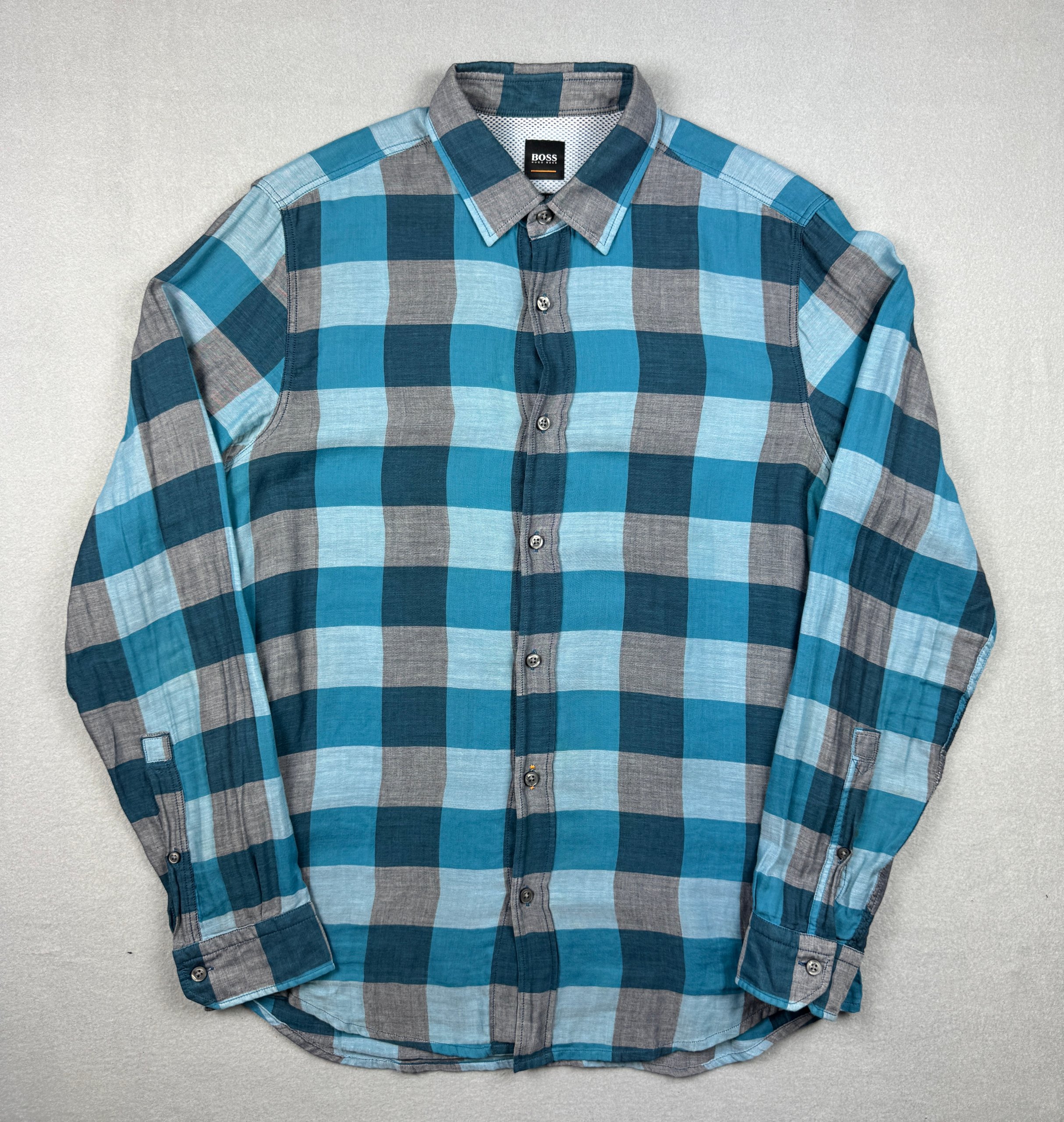 Hugo Boss Reggie Men's Blue & Grey Check Regular Fit Shirt Size M