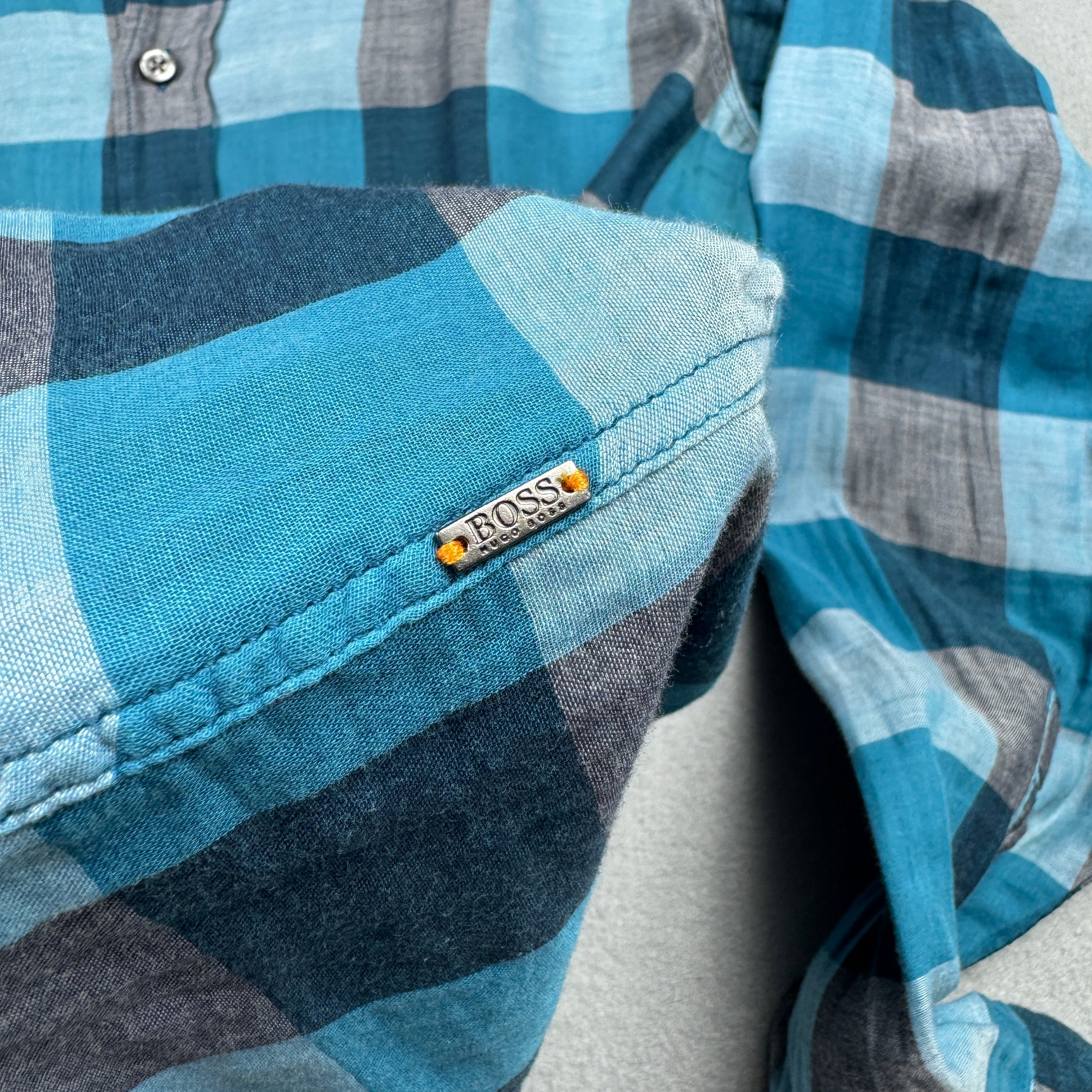 Hugo Boss Reggie Men's Blue & Grey Check Regular Fit Shirt Size M image 7