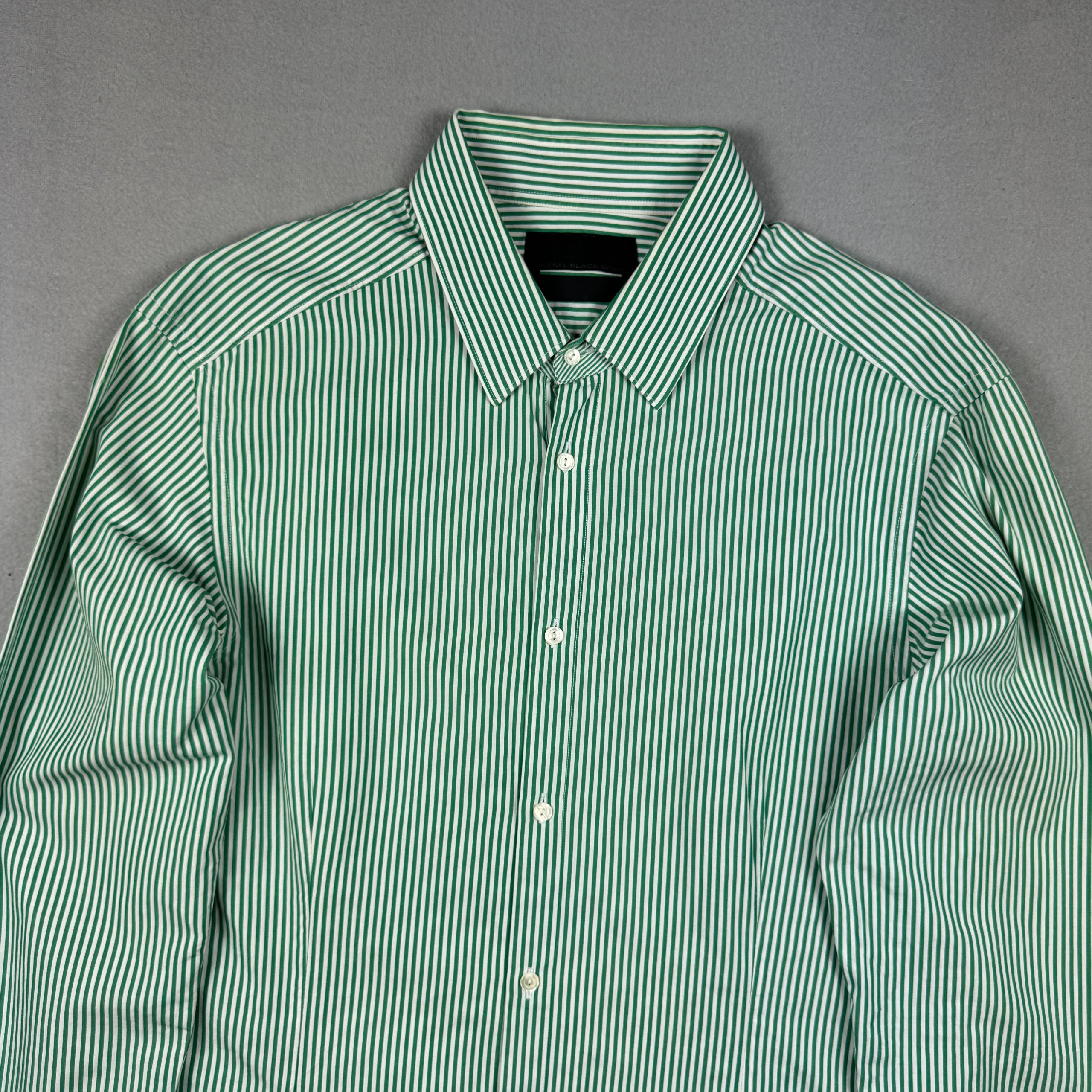 Diesel Black Gold Green & White Striped Slim Fit Shirt Men`s Size M image 2