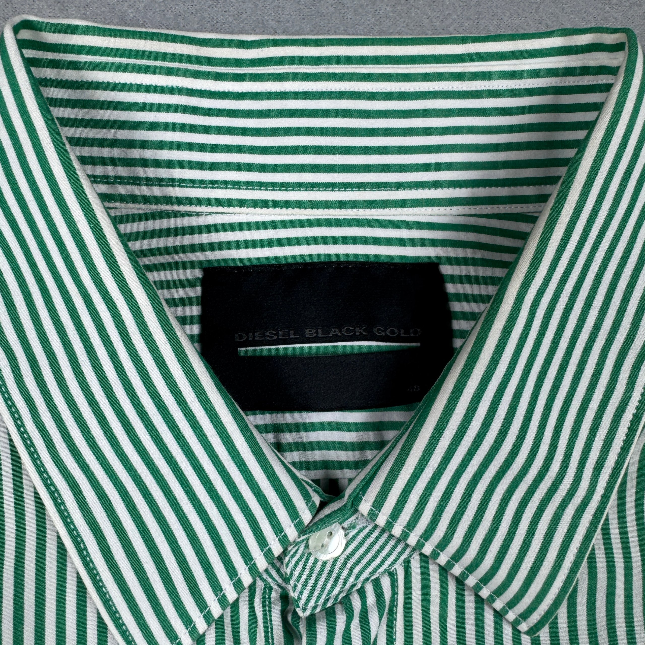 Diesel Black Gold Green & White Striped Slim Fit Shirt Men`s Size M image 4