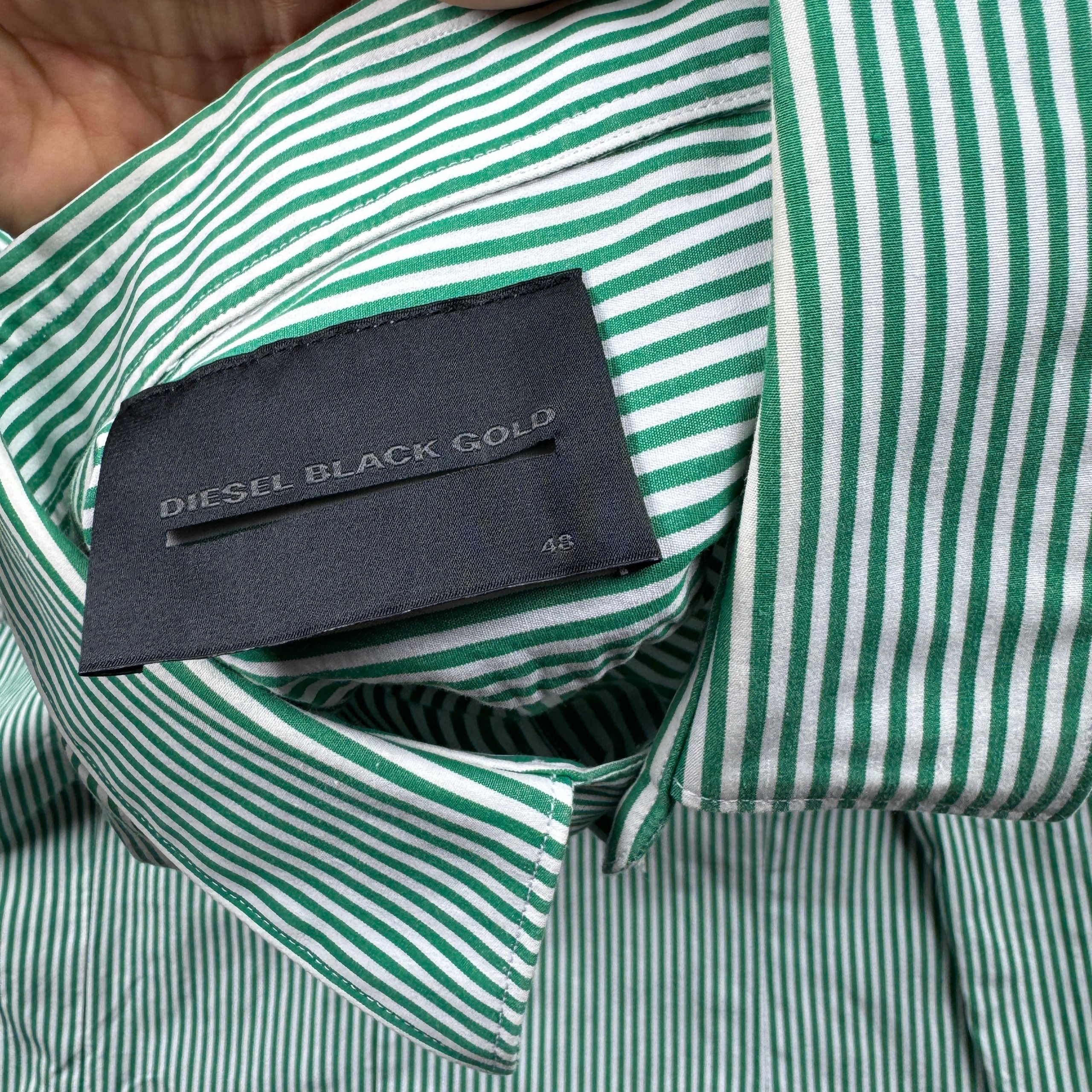 Diesel Black Gold Green & White Striped Slim Fit Shirt Men`s Size M image 6