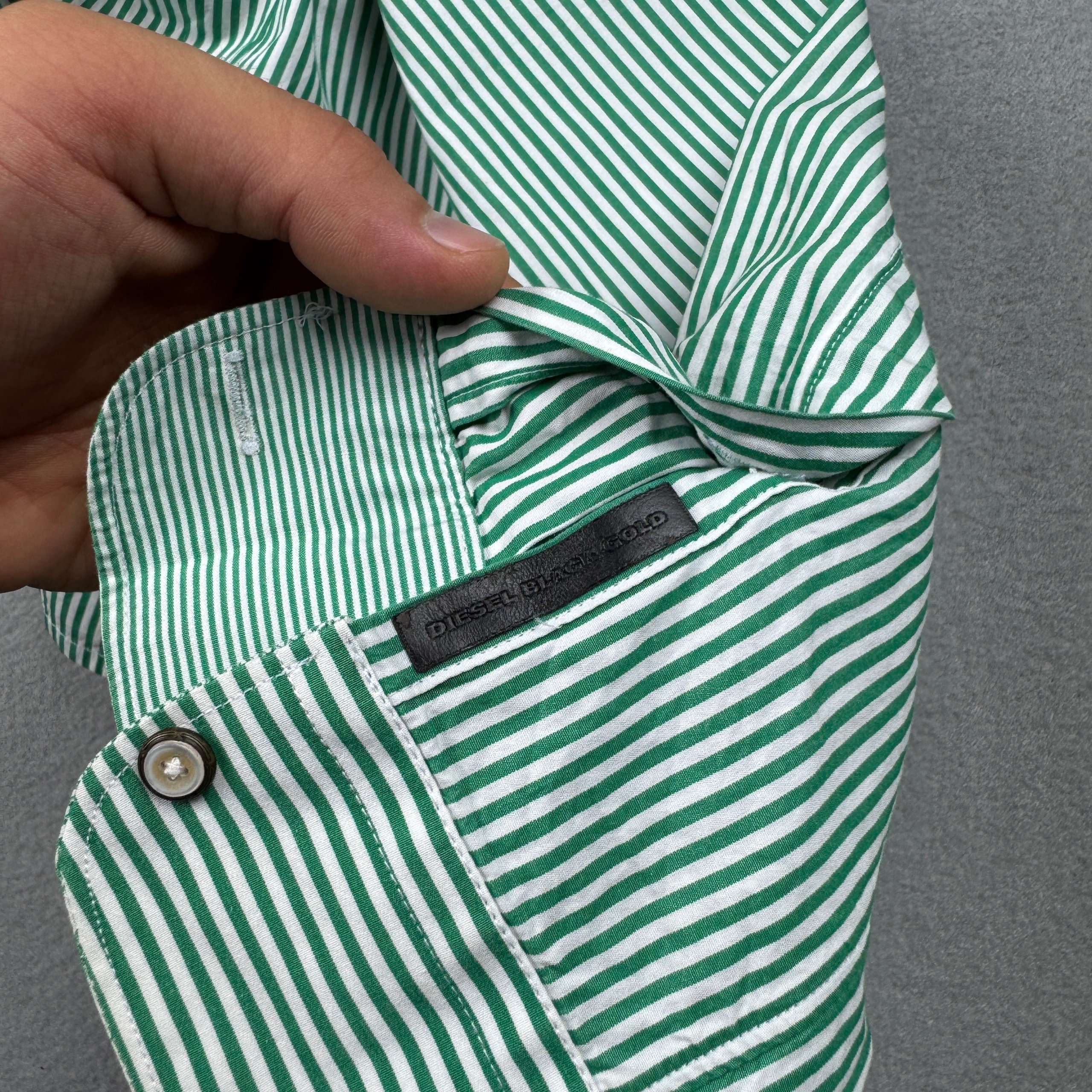 Diesel Black Gold Green & White Striped Slim Fit Shirt Men`s Size M image 7