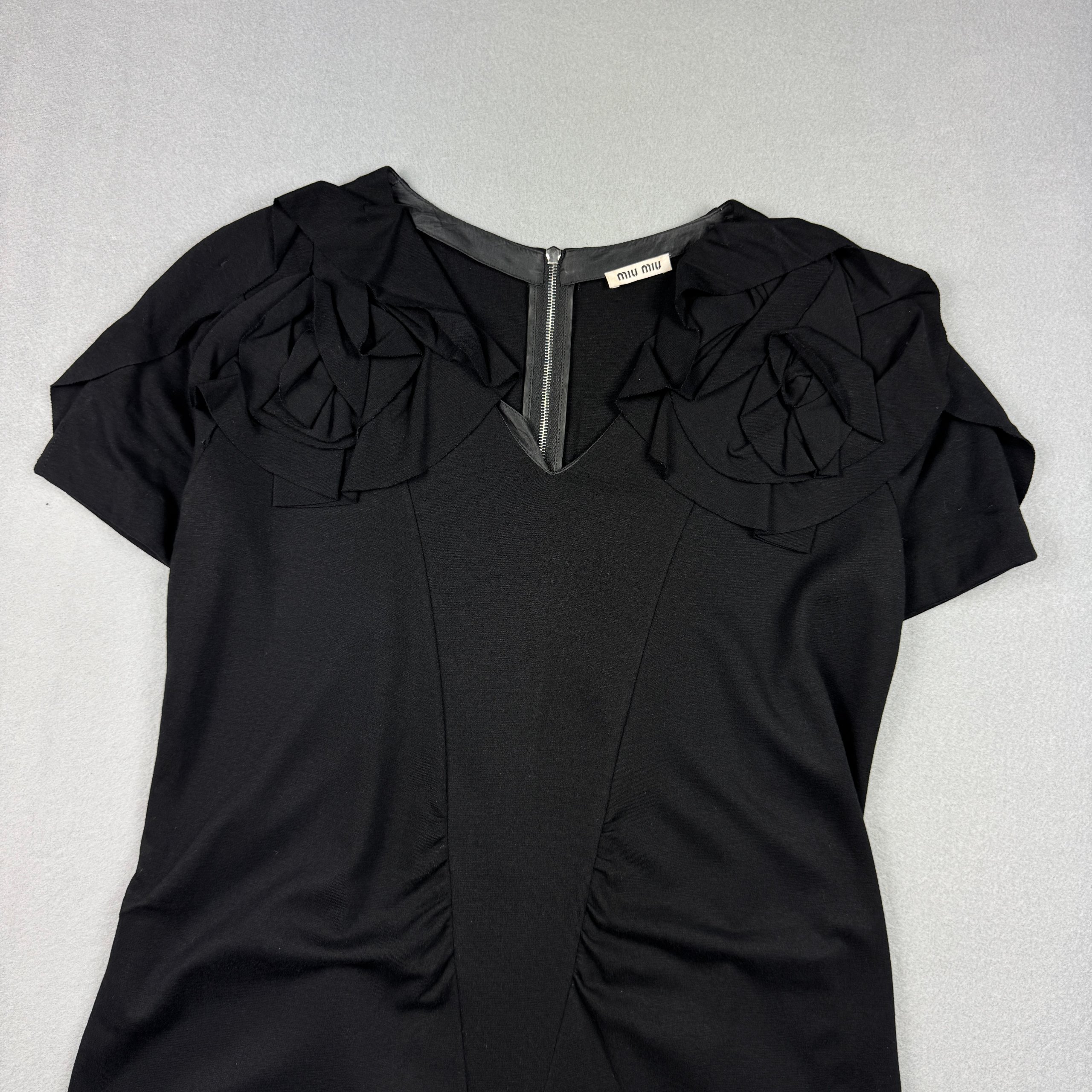Miu Miu Black Floral Rose Detail Dress Size S image 3