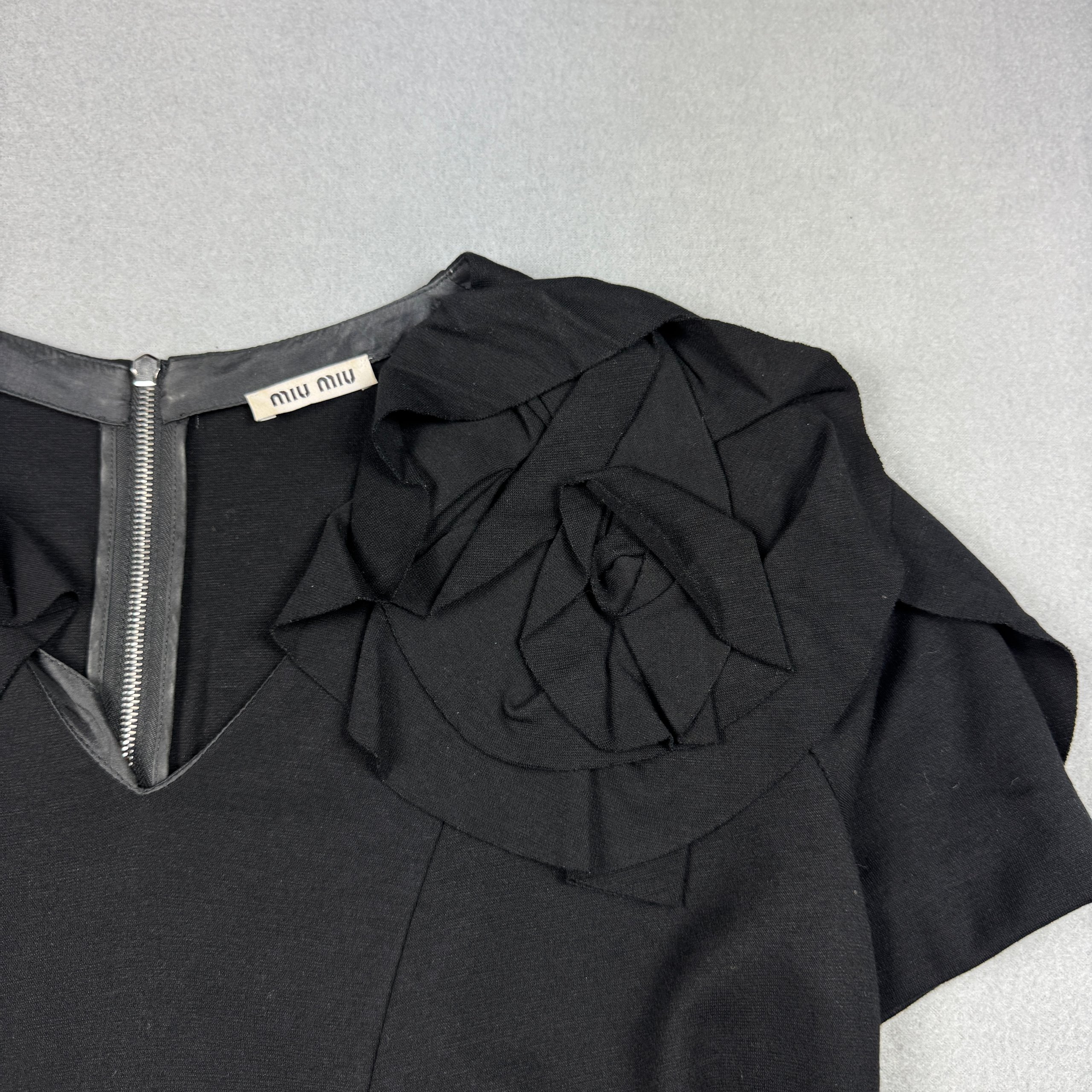 Miu Miu Black Floral Rose Detail Dress Size S image 5