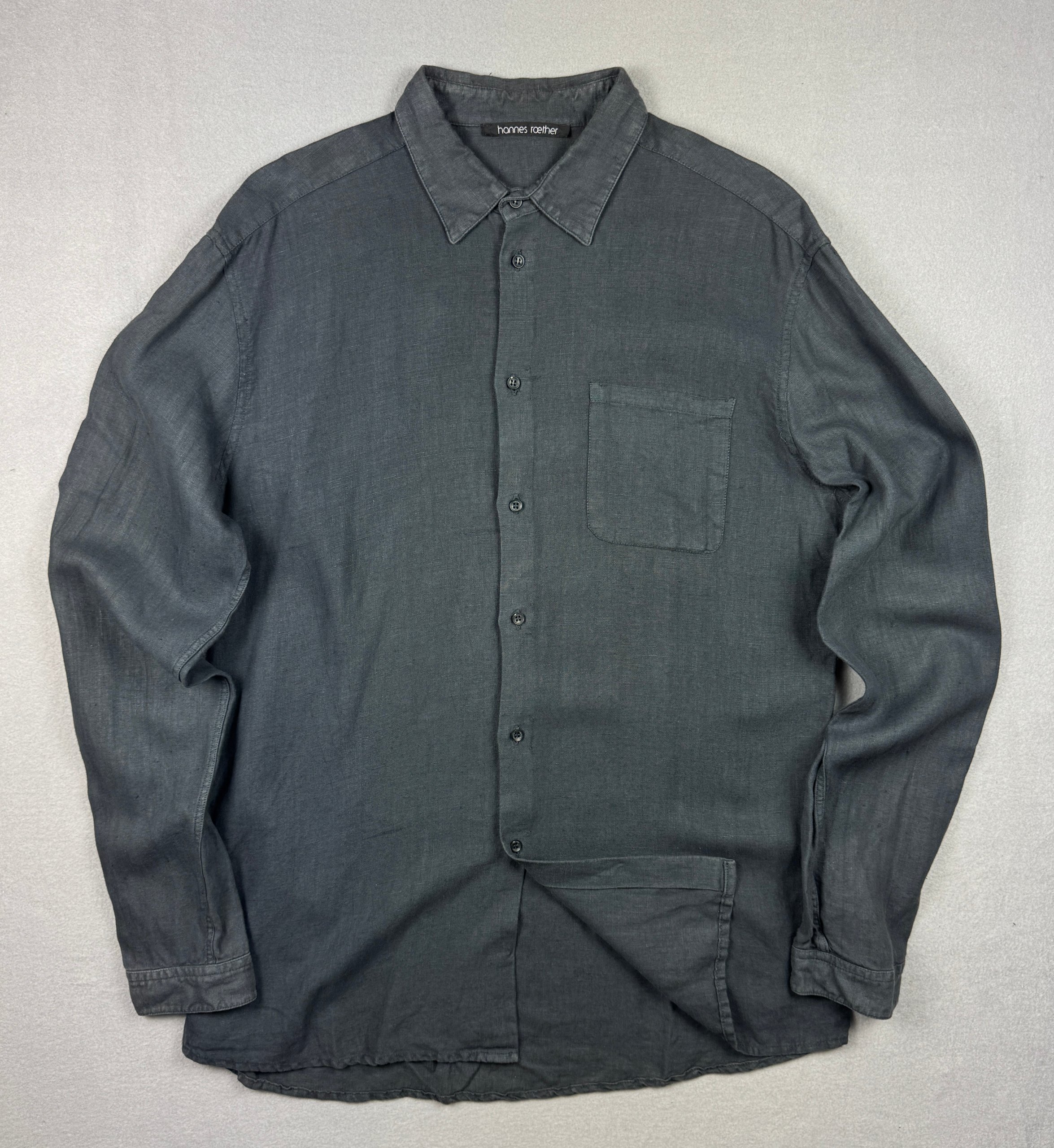 Hannes Roether Dark Grey Linen Shirt Classic Fit Size XXL