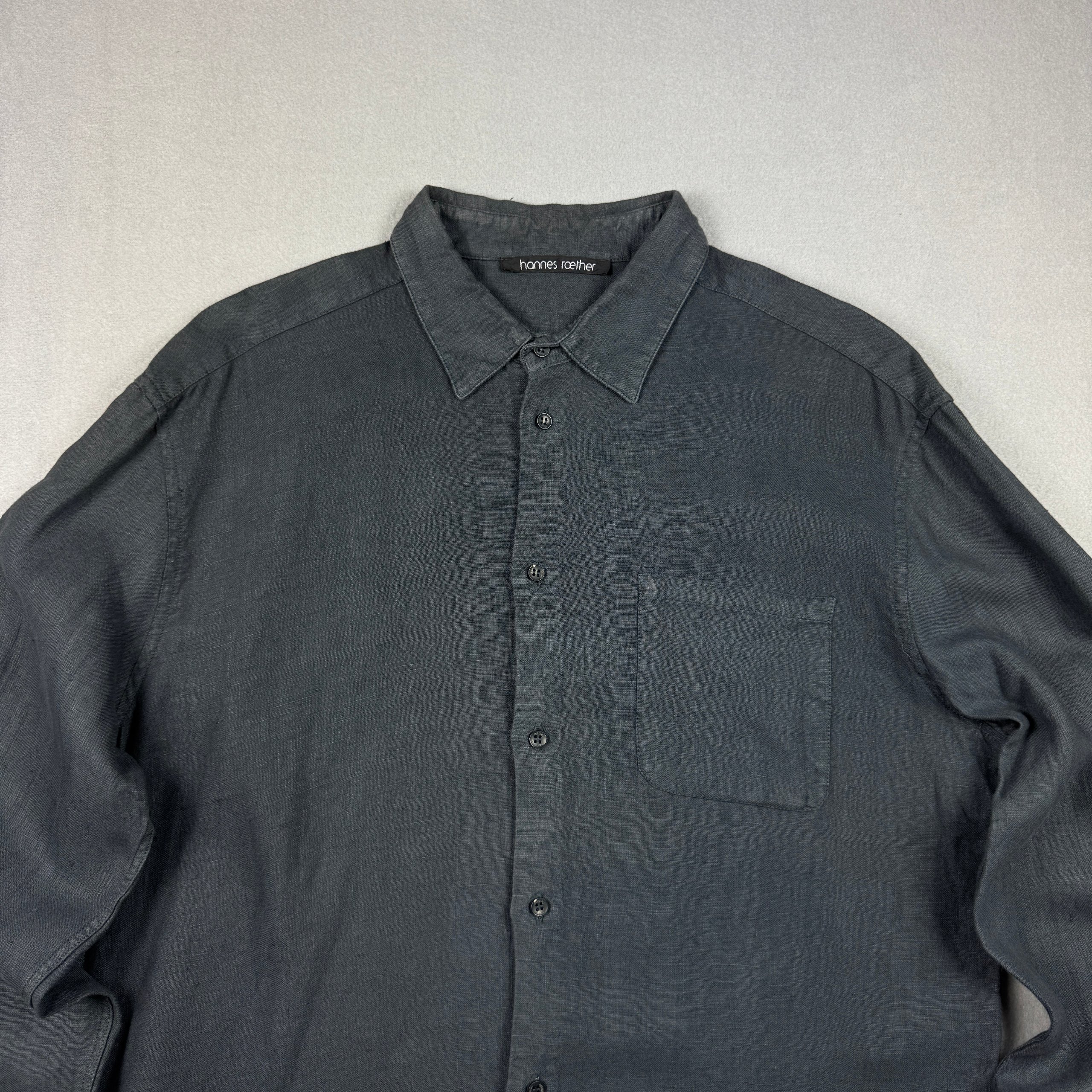 Hannes Roether Dark Grey Linen Shirt Classic Fit Size XXL image 2