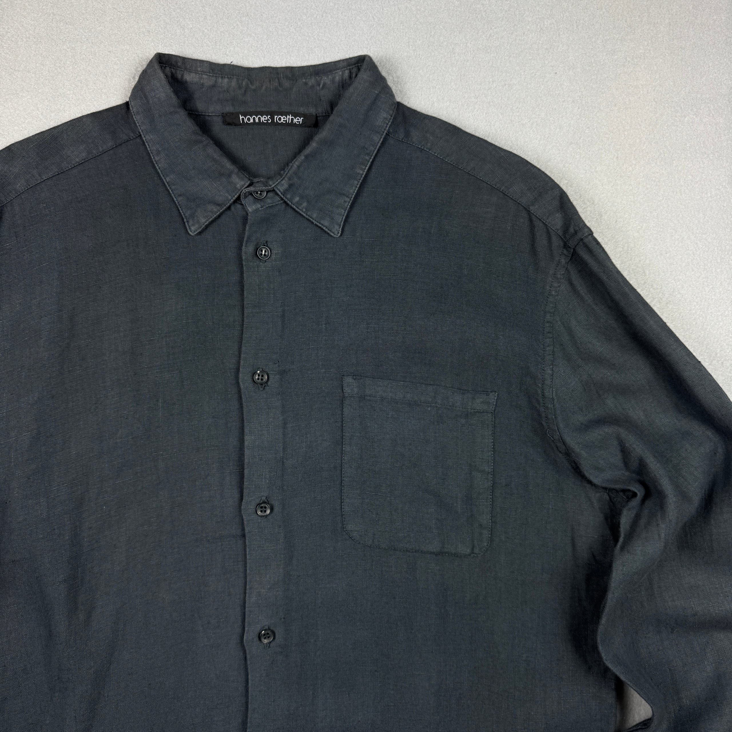 Hannes Roether Dark Grey Linen Shirt Classic Fit Size XXL image 4