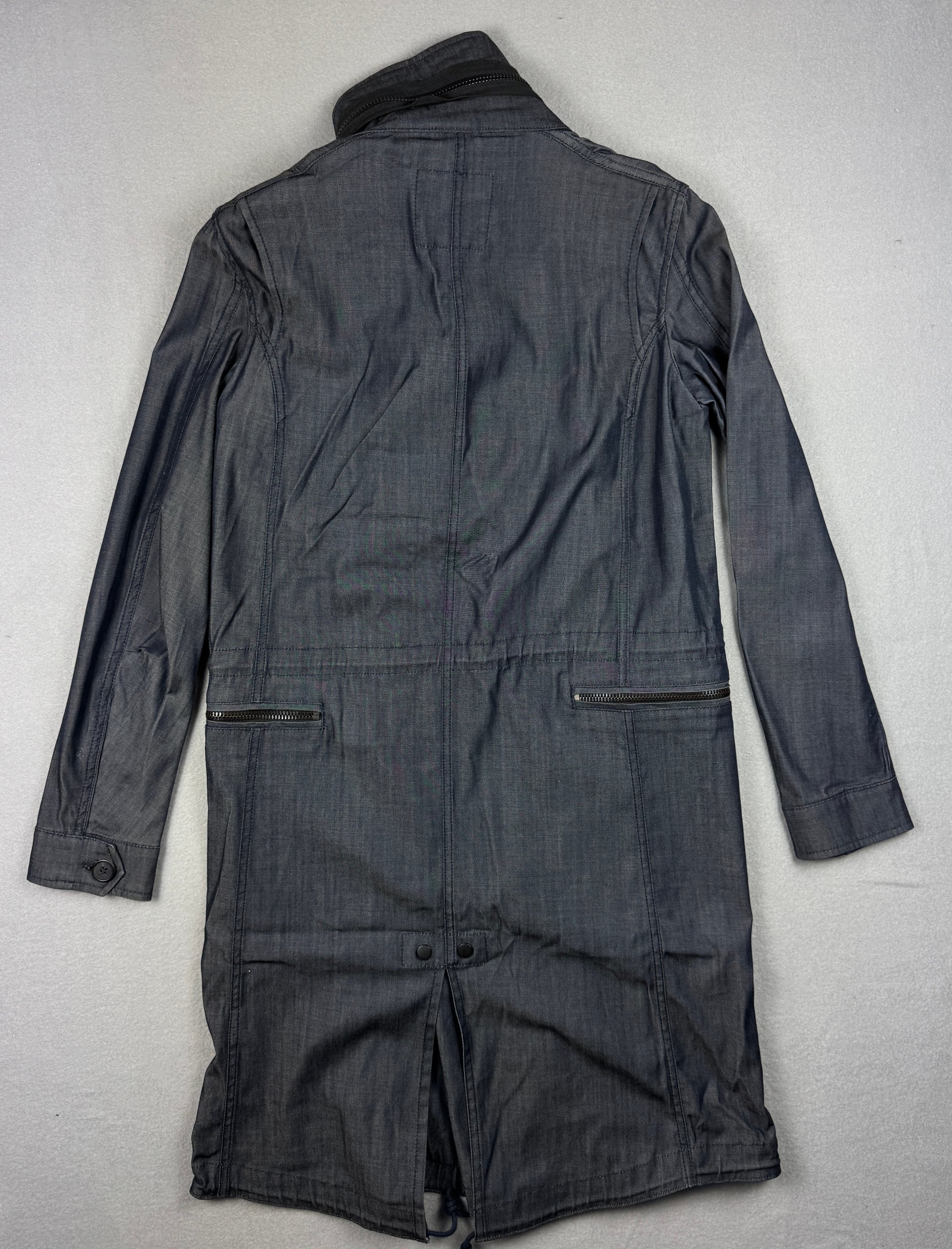 Women`s AllSaints Nia Parka Denum Blue Longline Trench Coat Size S image 2