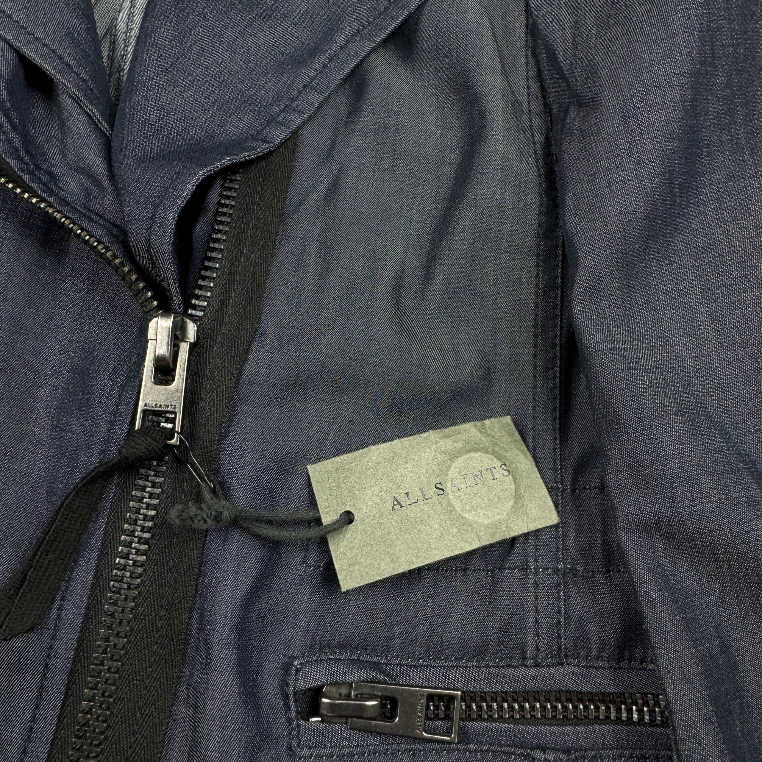 Women`s AllSaints Nia Parka Denum Blue Longline Trench Coat Size S image 6