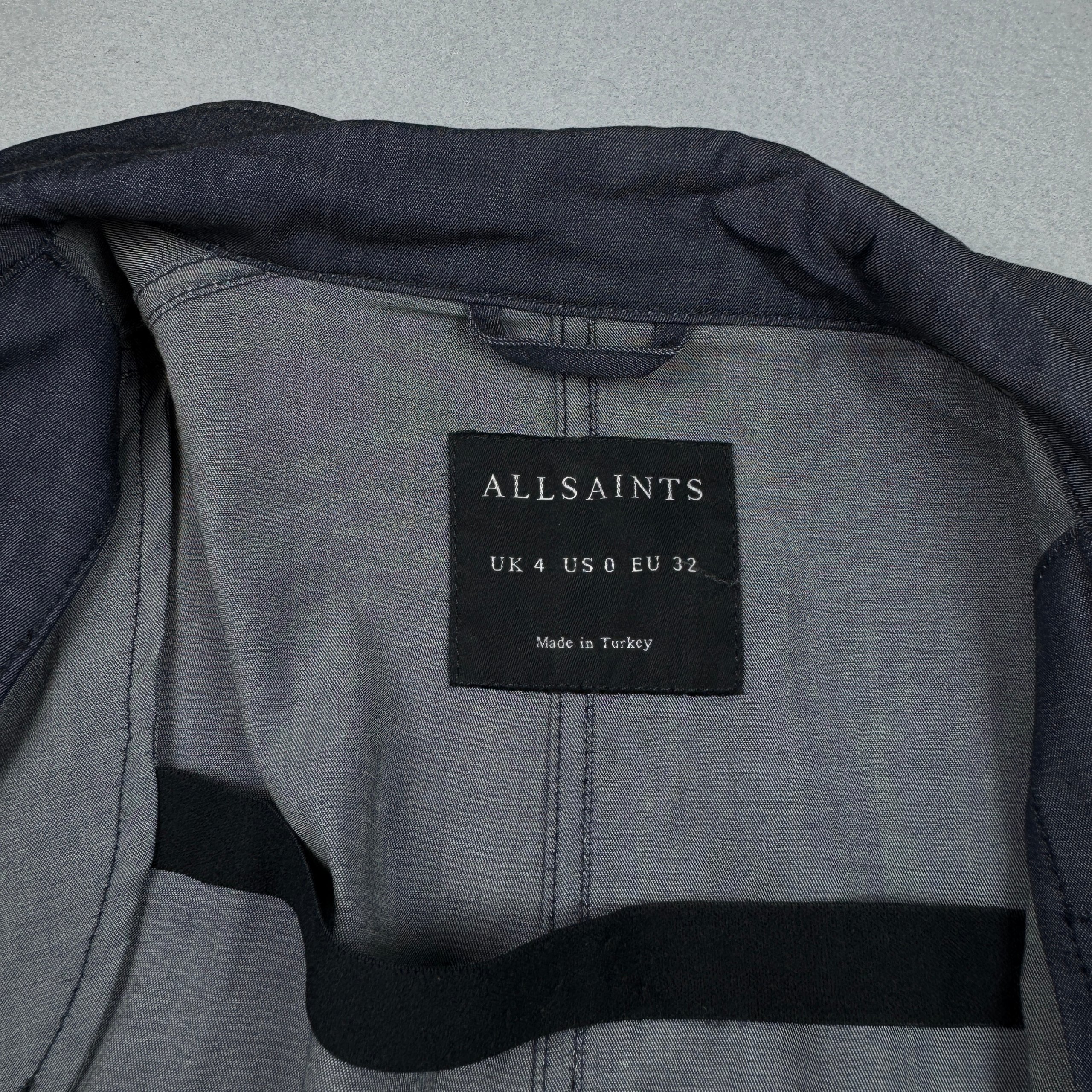 Women`s AllSaints Nia Parka Denum Blue Longline Trench Coat Size S image 7