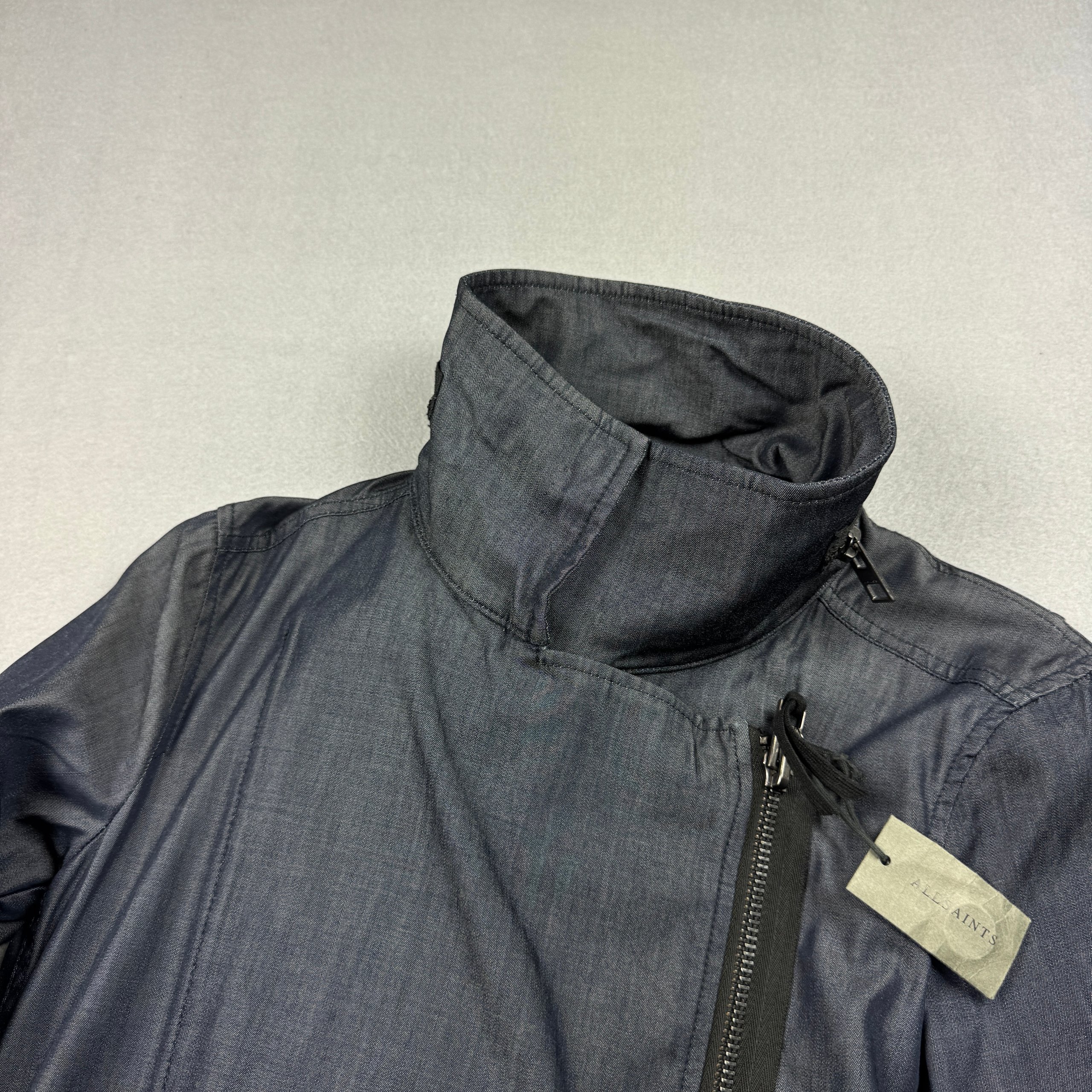 Women`s AllSaints Nia Parka Denum Blue Longline Trench Coat Size S image 9