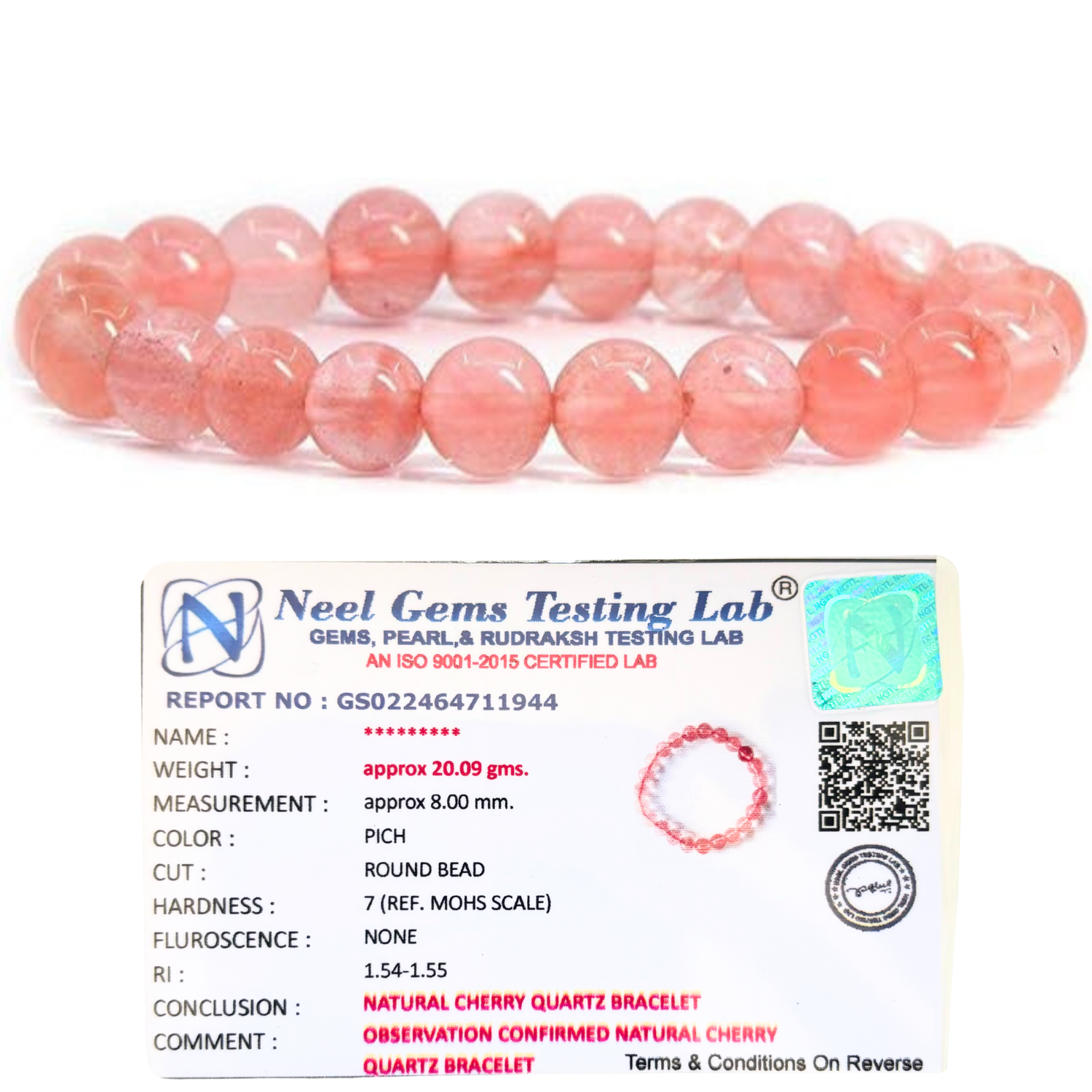 Cherry Quartz 8mm Gemstone Bead Bracelet, Lab Certified Red Crystal 7.5 Inch Stretchable Bracelet for Love, Confidence & Positive Energy image 2