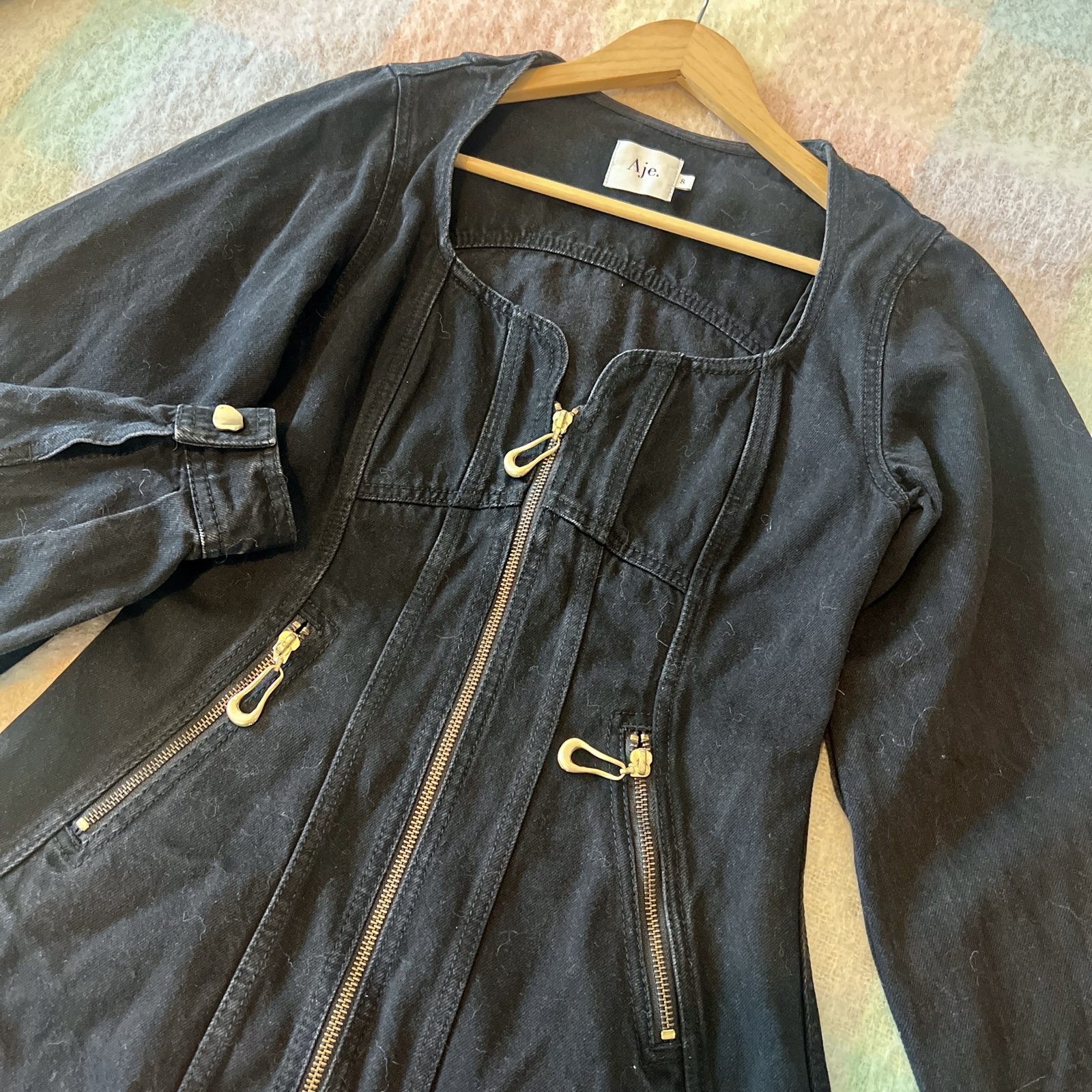Aje Willa Denim Midi Dress Black AU 8 / US 4 / S Long Sleeve Zip Pockets image 8