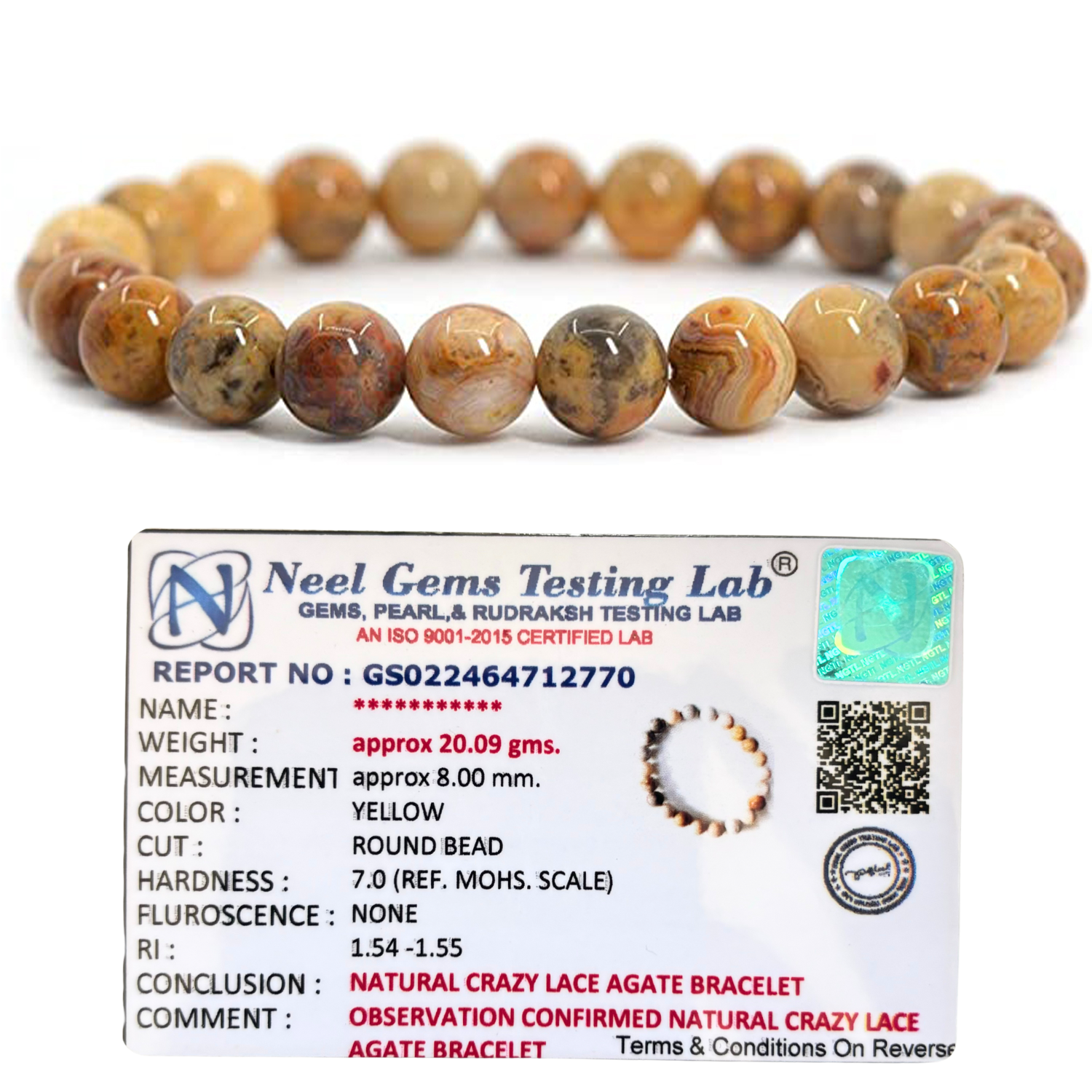 Crazy Lace Agate 8mm Gemstone Bead Bracelet, Lab Certified Natural Multicolour Crystal 7.5 Inch Stretchable Bracelet for Balance, Calm & Positive Energy image 3