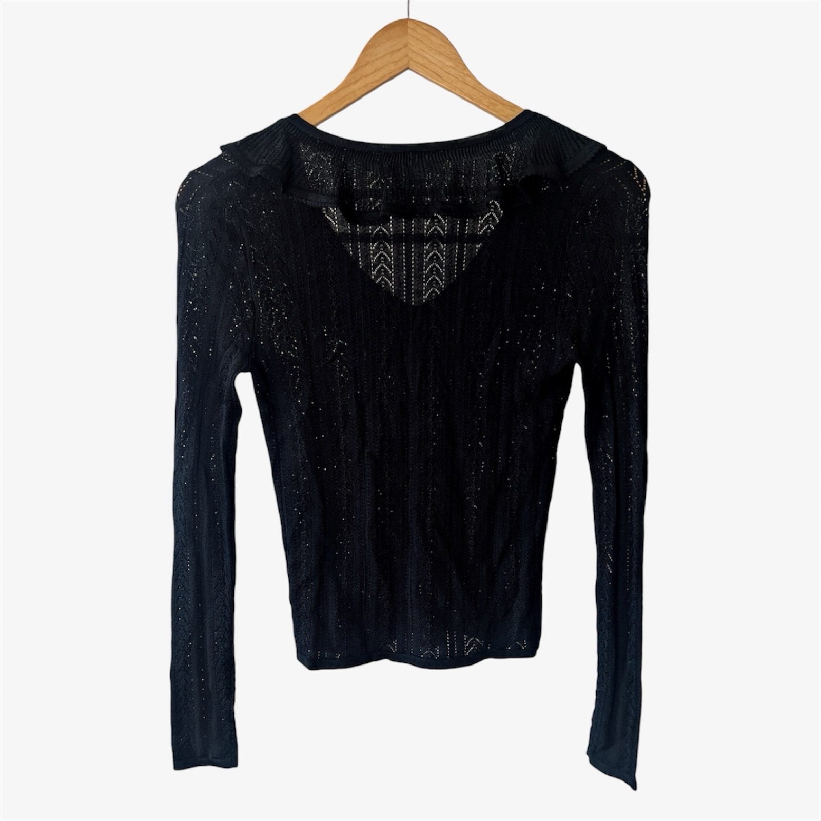 Zimmermann Ruffled Pointelle Knit Top Black 0 / AU 8 / US 4 Long Sleeve Sweater image 6