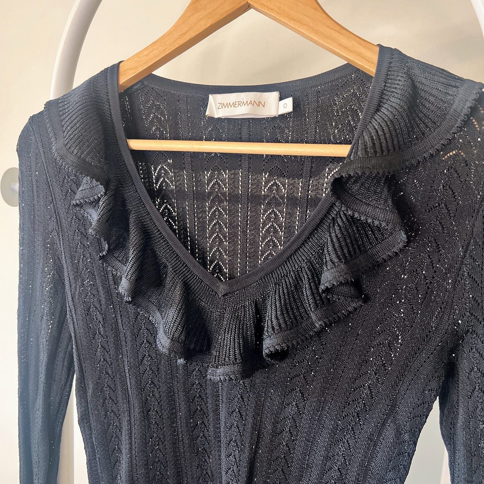 Zimmermann Ruffled Pointelle Knit Top Black 0 / AU 8 / US 4 Long Sleeve Sweater image 7