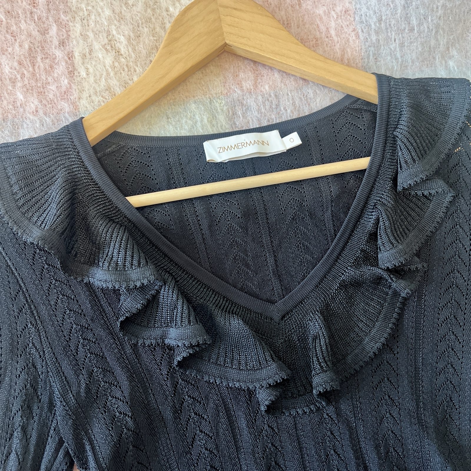 Zimmermann Ruffled Pointelle Knit Top Black 0 / AU 8 / US 4 Long Sleeve Sweater image 8