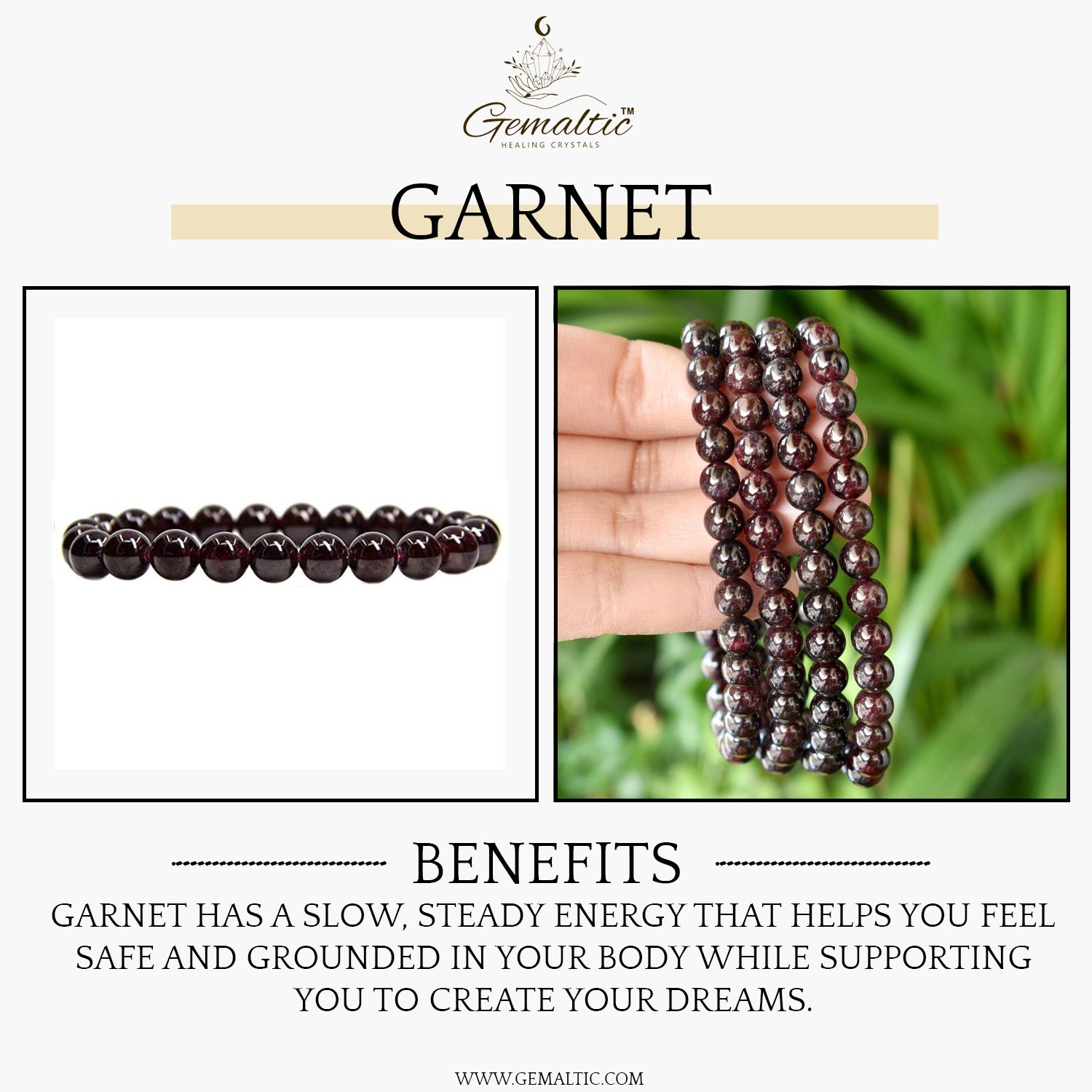 Garnet 8mm Gemstone Bead Bracelet, Lab Certified Natural Red Crystal 7.5 Inch Stretchable Bracelet for Love, Strength & Confidence image 2