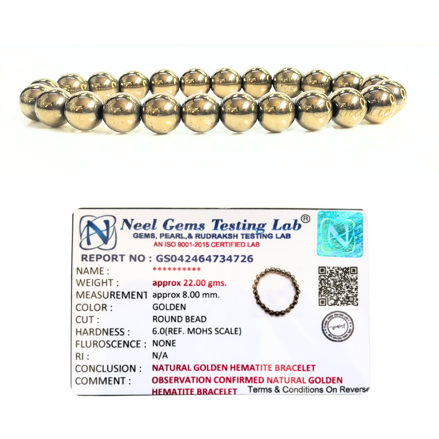 Golden Hematite 8mm Gemstone Bead Bracelet, Lab Certified Natural Gold Crystal 7.5 Inch Stretchable Bracelet for Grounding, Strength & Confidence image 2