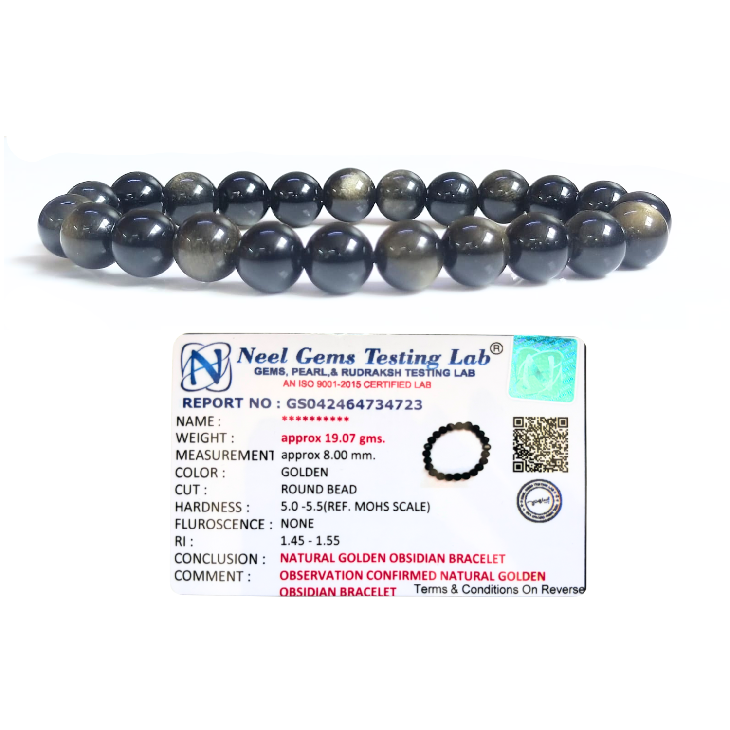 Golden Obsidian 8mm Gemstone Bead Bracelet, Lab Certified Natural Black Gold Crystal 7.5 Inch Stretchable Bracelet for Protection, Grounding & Confidence image 3