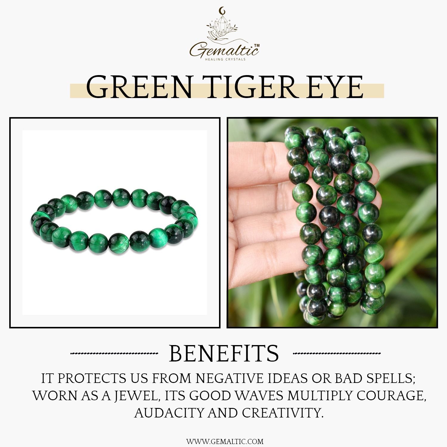 Green Tiger Eye 8mm Gemstone Bead Bracelet, Lab Certified Natural Green Crystal 7.5 Inch Stretchable Bracelet for Protection, Focus & Confidence image 2