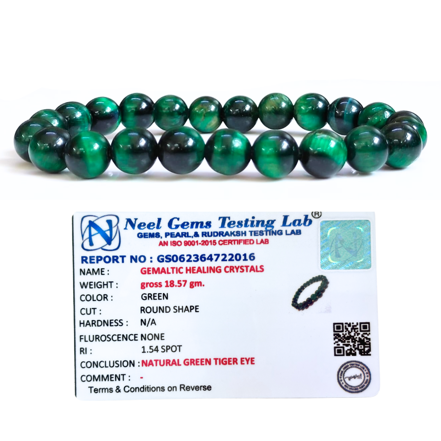 Green Tiger Eye 8mm Gemstone Bead Bracelet, Lab Certified Natural Green Crystal 7.5 Inch Stretchable Bracelet for Protection, Focus & Confidence image 3