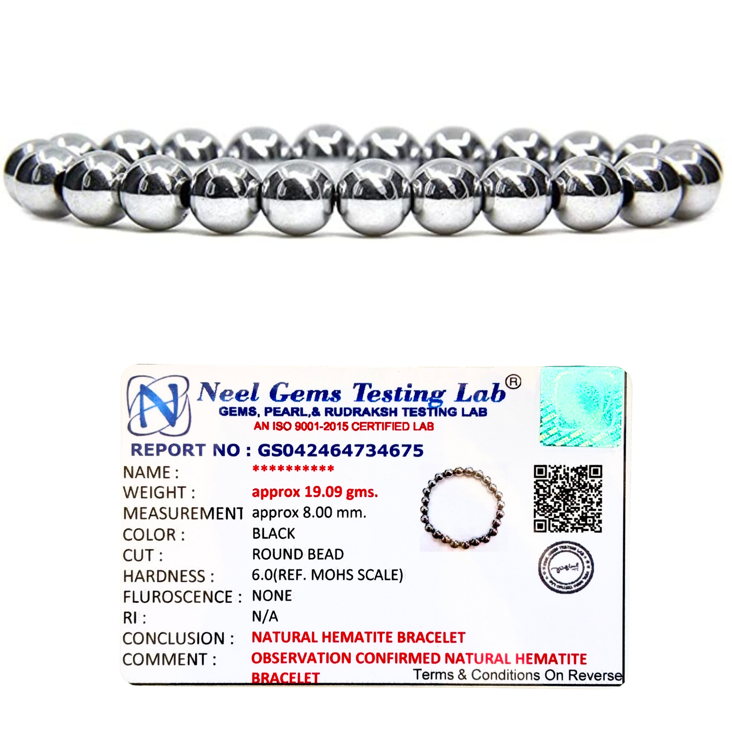 Hematite 8mm Gemstone Bead Bracelet, Lab Certified Natural Metallic Crystal 7.5 Inch Stretchable Bracelet for Grounding, Strength & Balance image 2