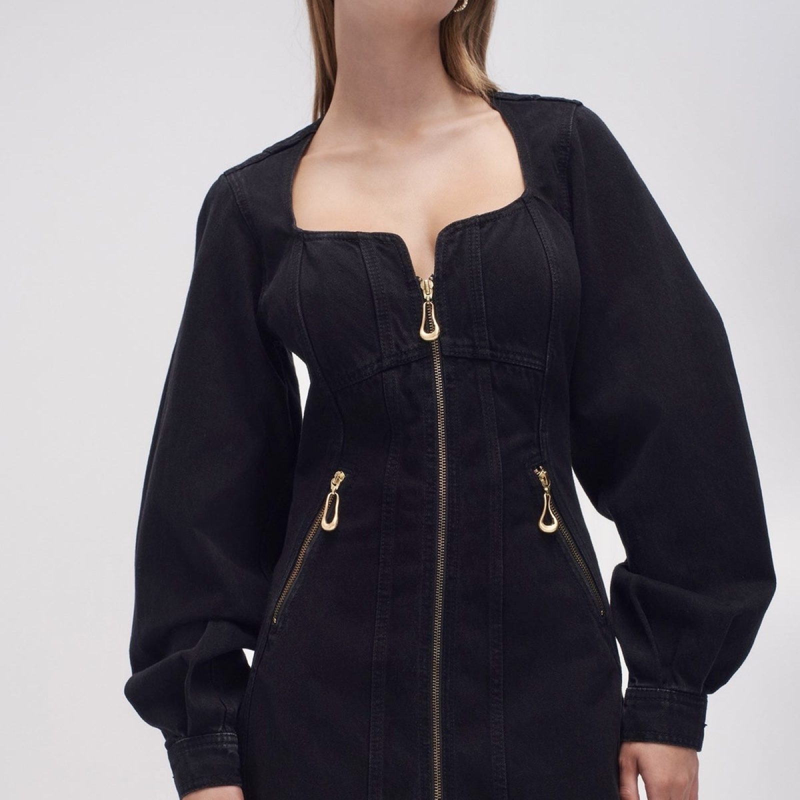 Aje Willa Denim Midi Dress Black AU 8 / US 4 / S Long Sleeve Zip Pockets image 2
