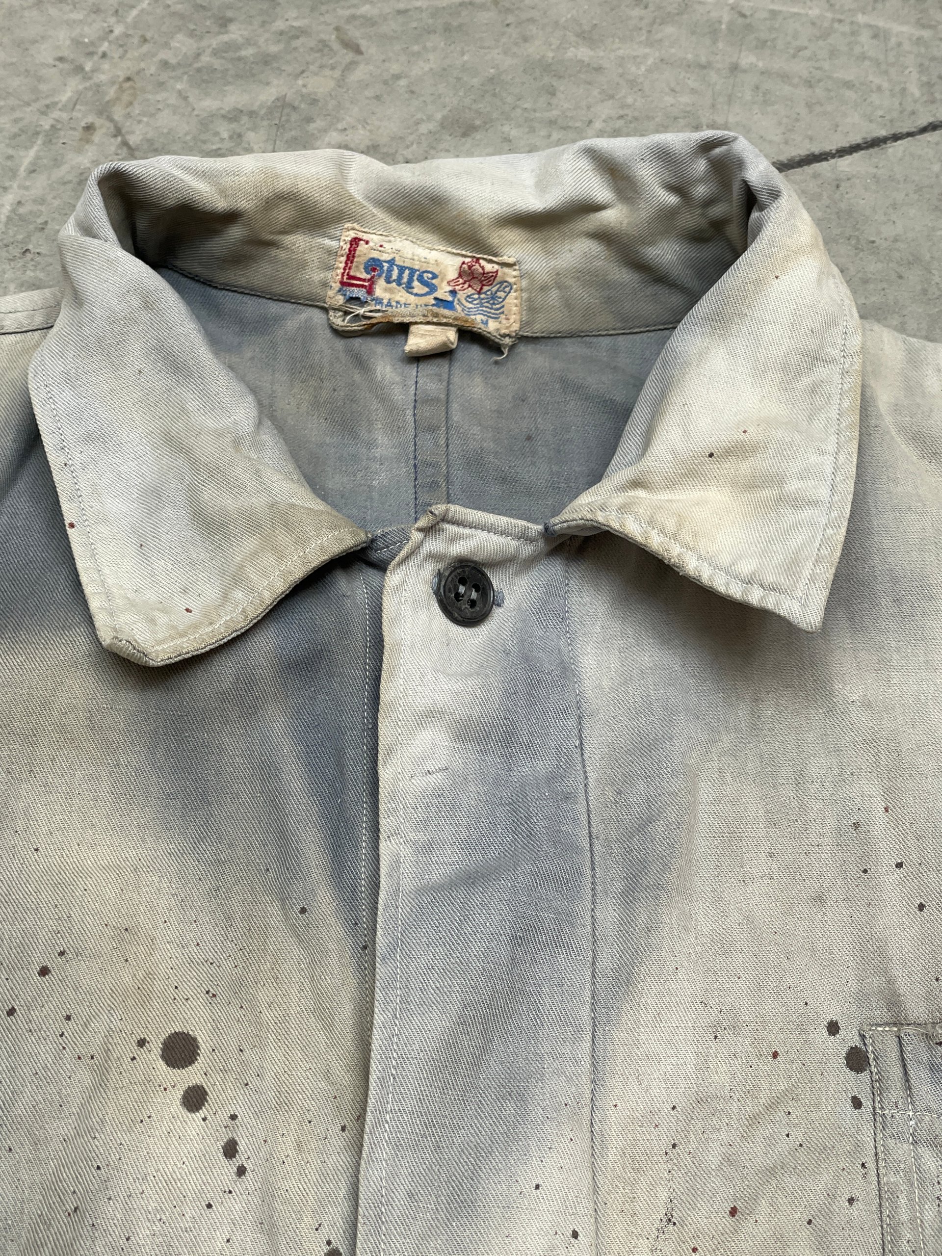 50s Lotus Sunfaded Navy Painter's Work Jacket Chore Coat Medium Distressed image 3