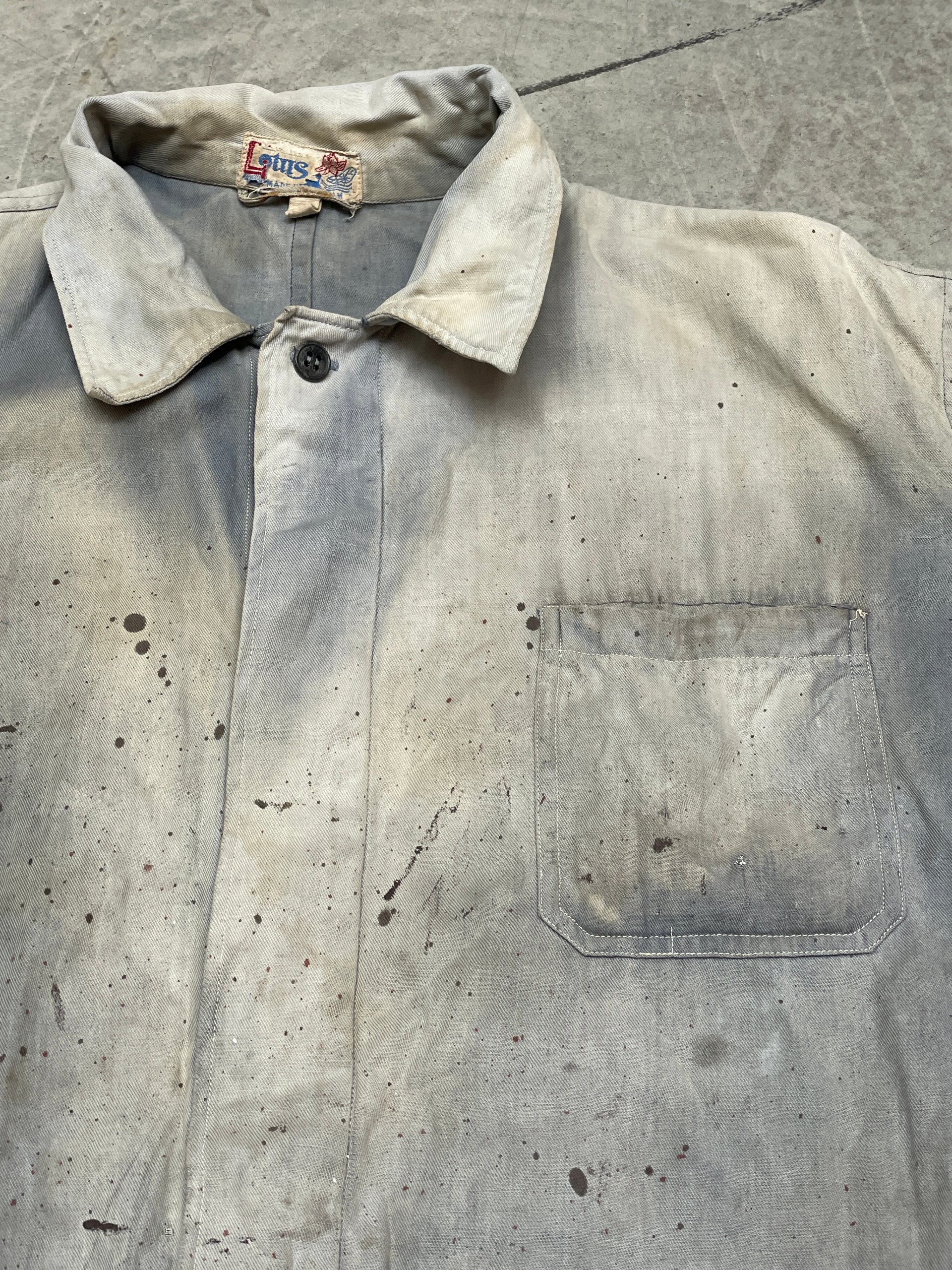 50s Lotus Sunfaded Navy Painter's Work Jacket Chore Coat Medium Distressed image 9