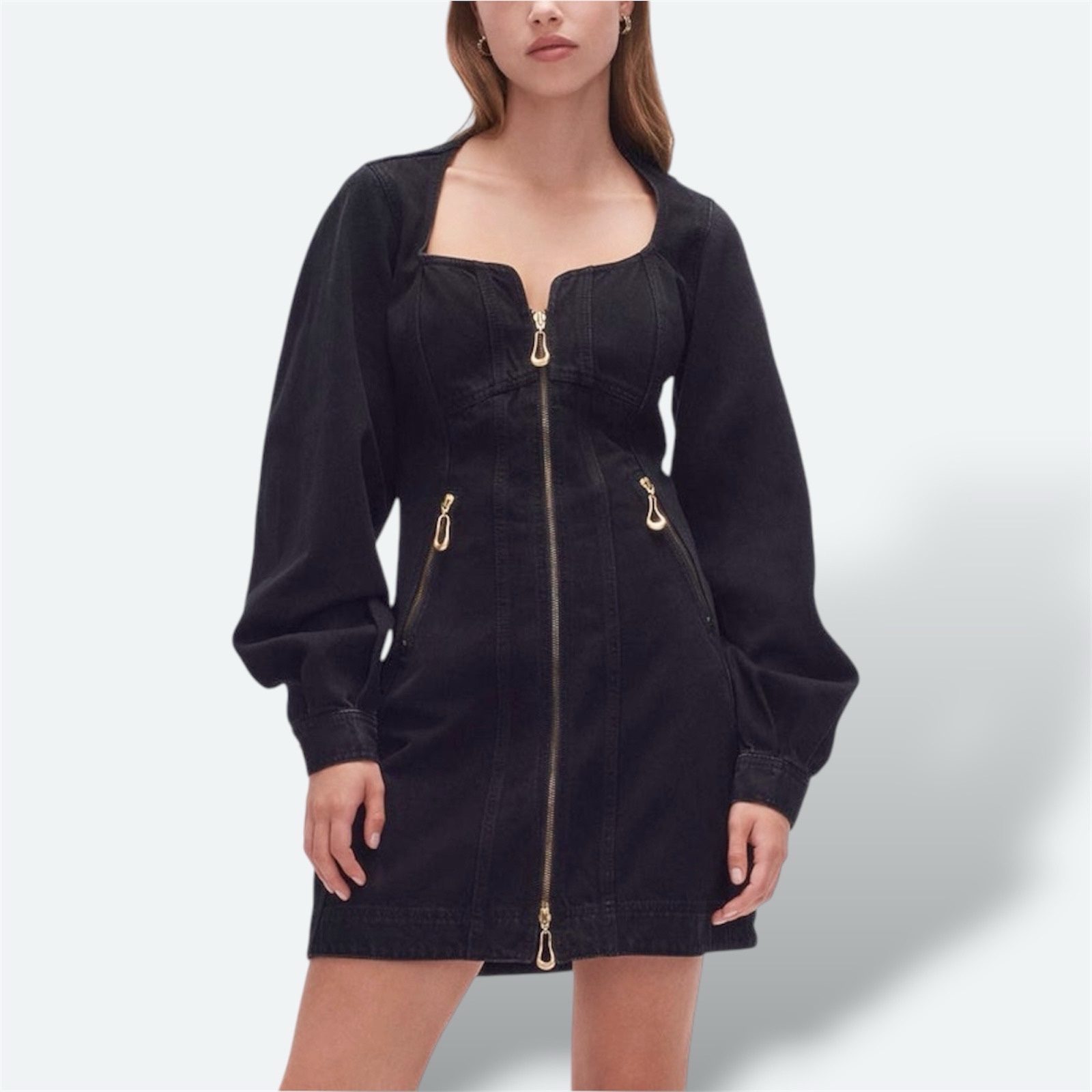 Aje Willa Denim Midi Dress Black AU 8 / US 4 / S Long Sleeve Zip Pockets