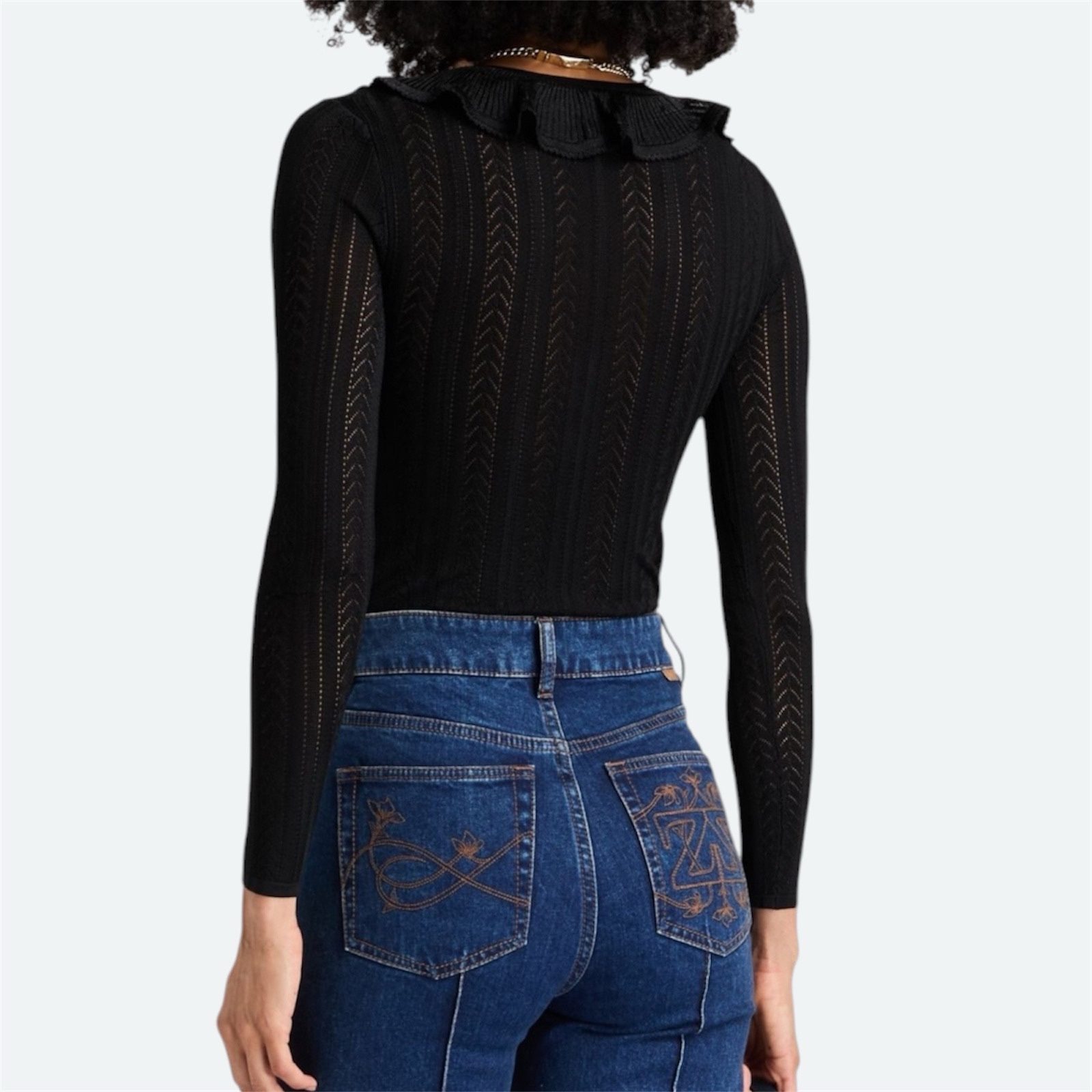 Zimmermann Ruffled Pointelle Knit Top Black 0 / AU 8 / US 4 Long Sleeve Sweater image 2