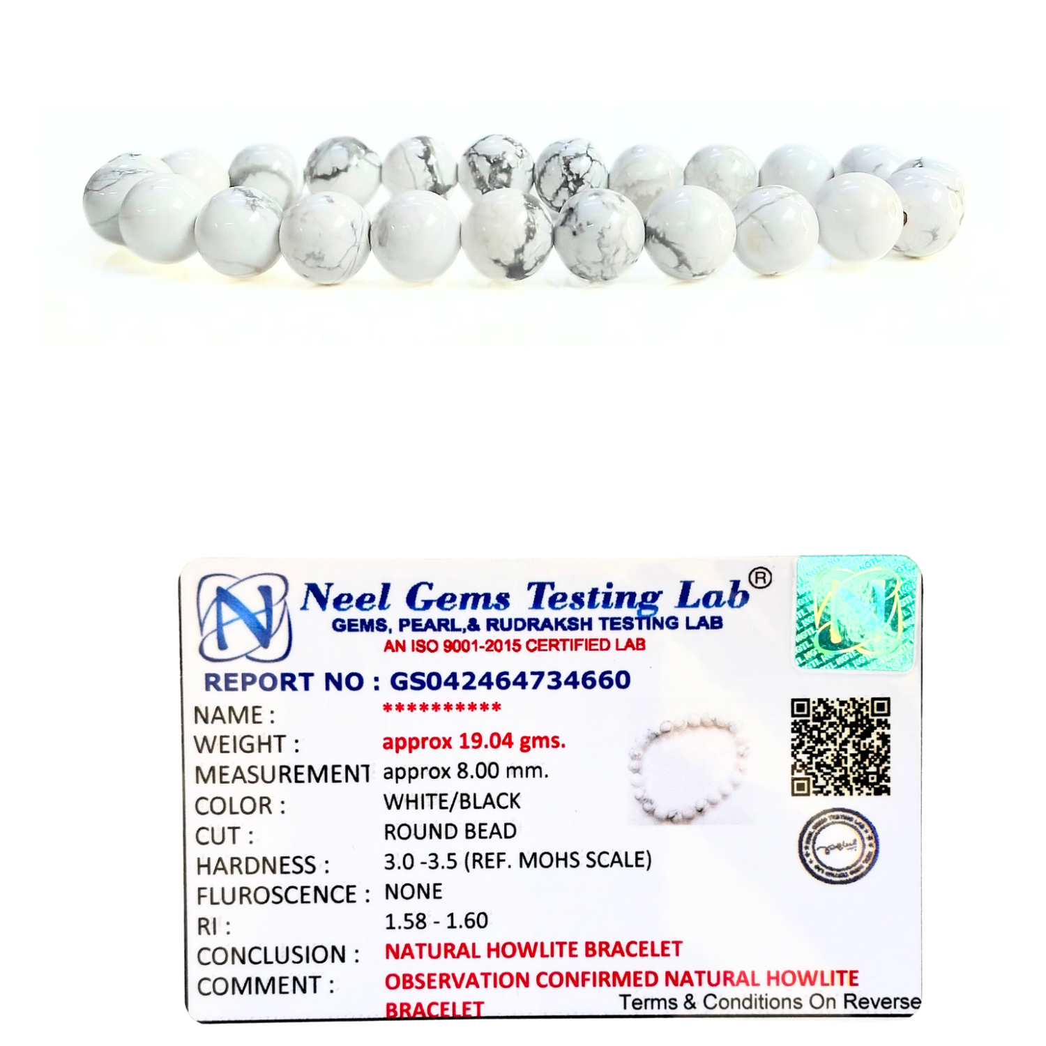 Howlite 8mm Gemstone Bead Bracelet, Lab Certified Natural White Crystal 7.5 Inch Stretchable Bracelet for Calm, Relaxation & Balance image 3