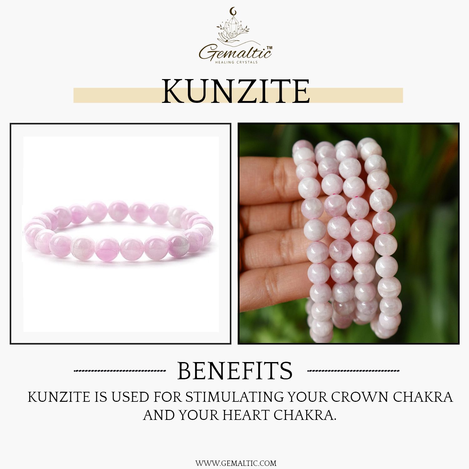 Kunzite 8mm Gemstone Bead Bracelet, Lab Certified Natural Pink Crystal 7.5 Inch Stretchable Bracelet for Love, Calm & Emotional Balance image 2
