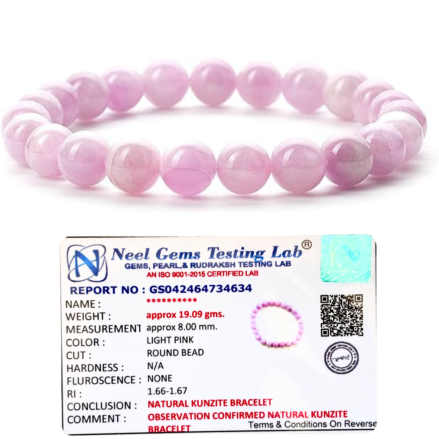 Kunzite 8mm Gemstone Bead Bracelet, Lab Certified Natural Pink Crystal 7.5 Inch Stretchable Bracelet for Love, Calm & Emotional Balance image 3