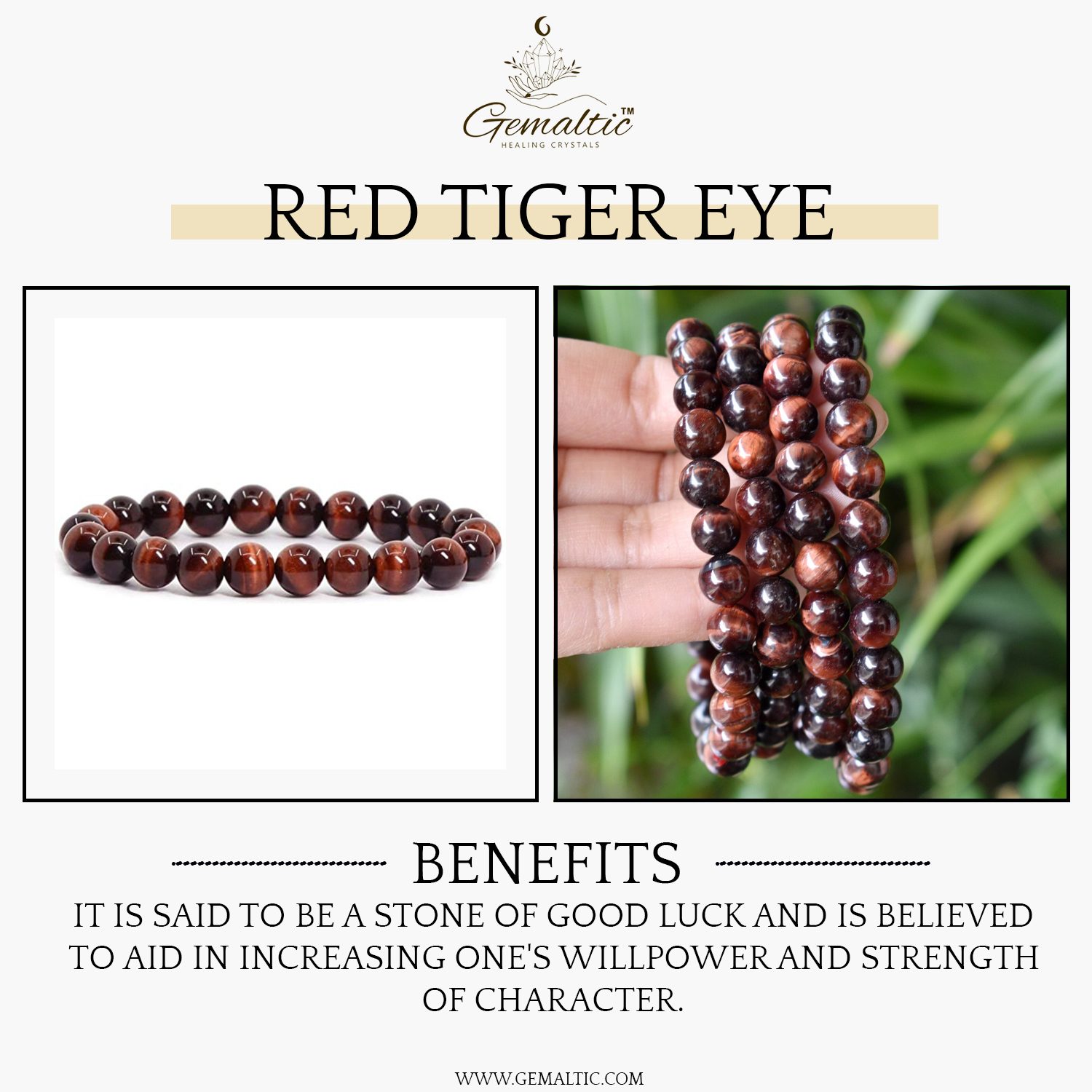 Red Tiger Eye 8mm Gemstone Bead Bracelet, Lab Certified Natural Red Crystal 7.5 Inch Stretchable Bracelet for Strength, Protection & Confidence image 2