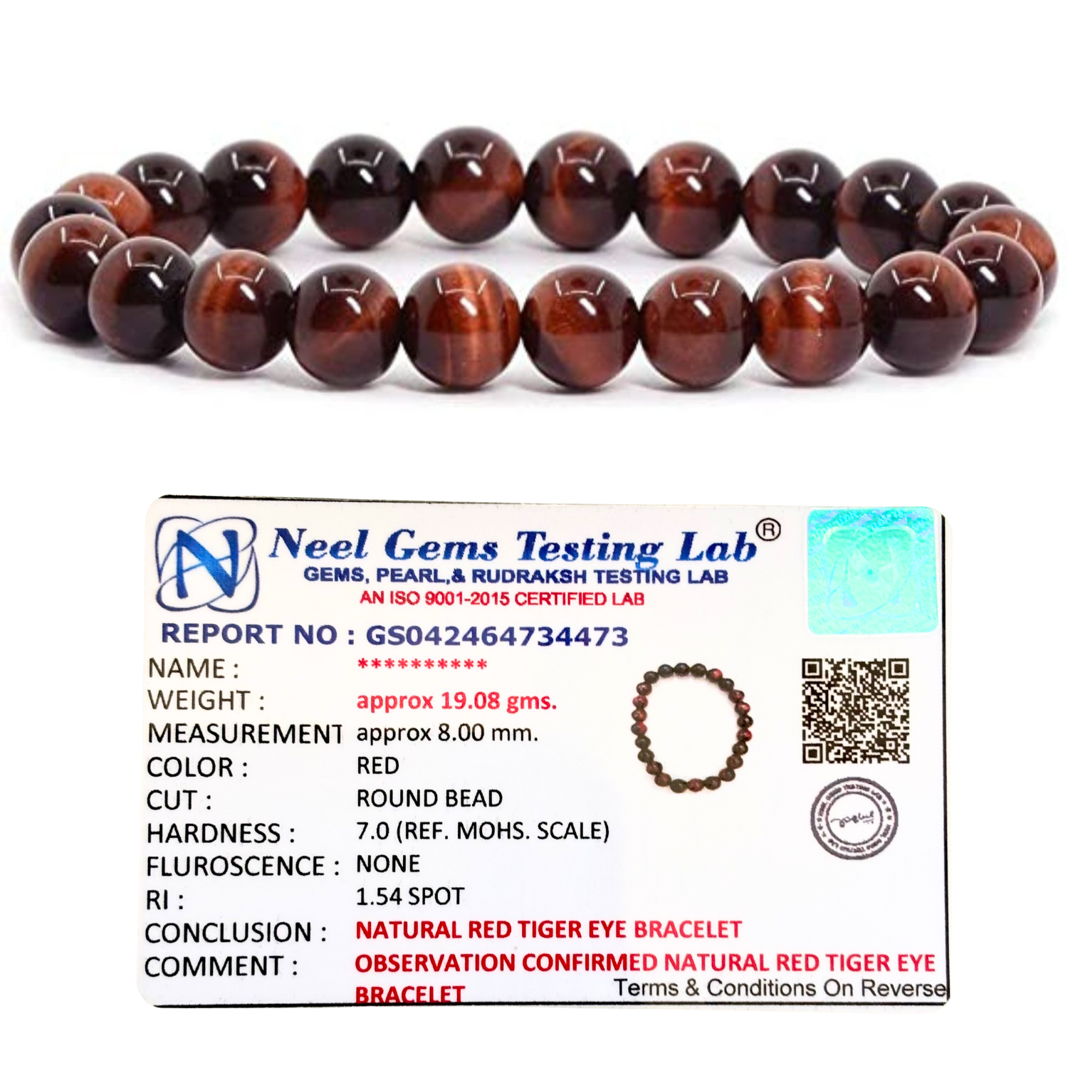 Red Tiger Eye 8mm Gemstone Bead Bracelet, Lab Certified Natural Red Crystal 7.5 Inch Stretchable Bracelet for Strength, Protection & Confidence image 3