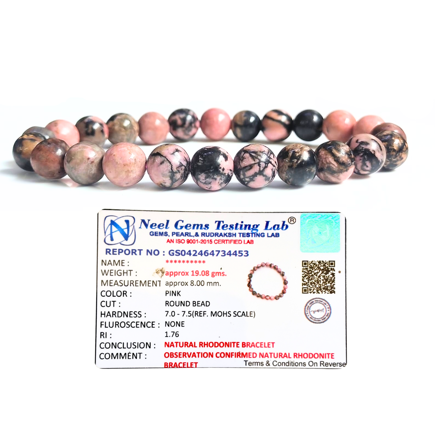 Rhodonite 8mm Gemstone Bead Bracelet, Lab Certified Natural Pink Crystal 7.5 Inch Stretchable Bracelet for Love, Compassion & Emotional Balance image 3
