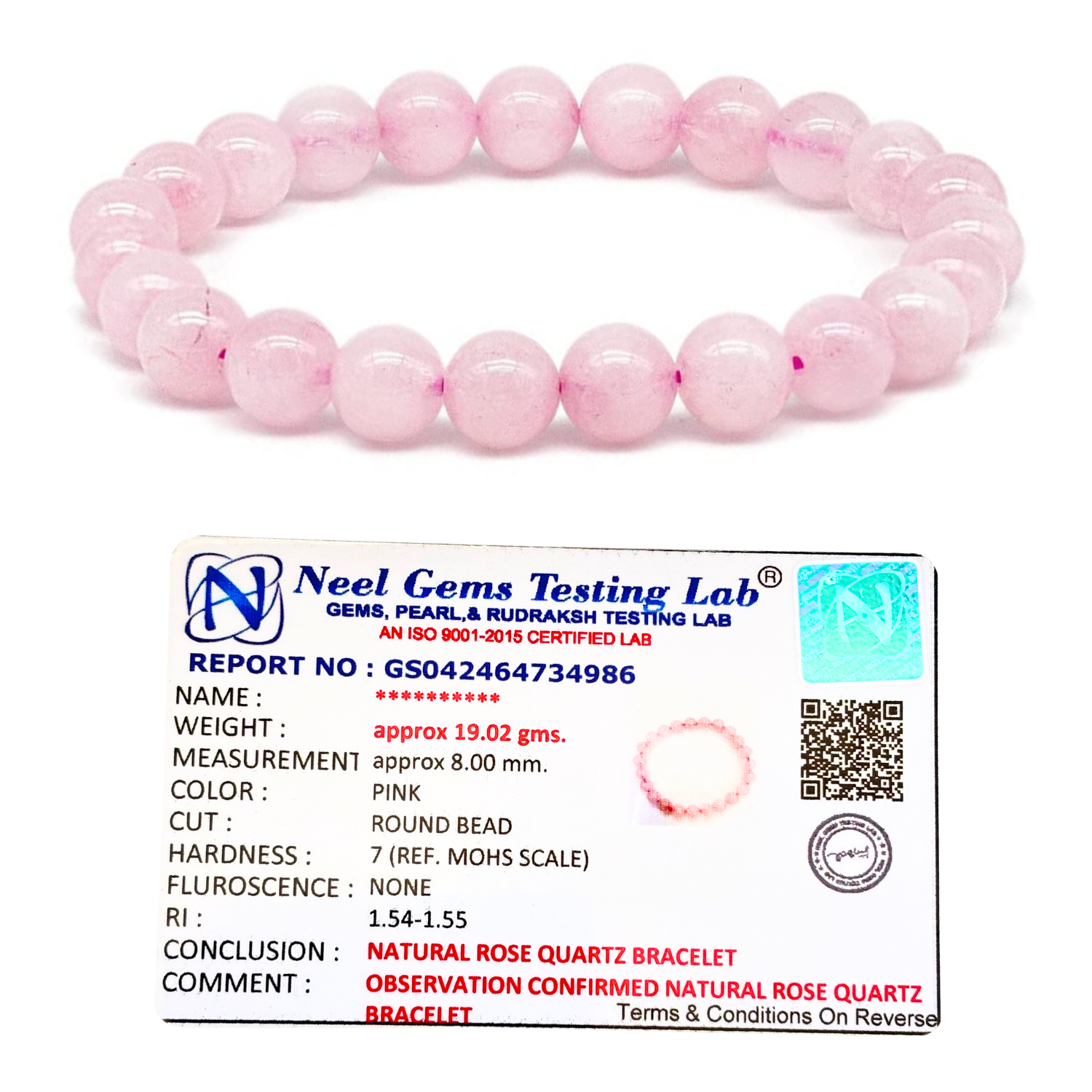 Rose Quartz 8mm Gemstone Bead Bracelet, Lab Certified Natural Pink Crystal 7.5 Inch Stretchable Bracelet for Love, Calm & Emotional Balance image 3