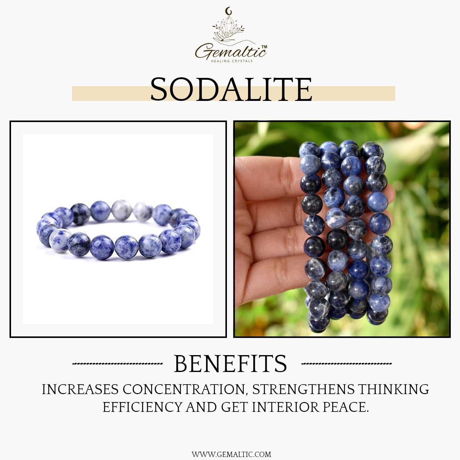 Sodalite 8mm Gemstone Bead Bracelet, Lab Certified Natural Blue Crystal 7.5 Inch Stretchable Bracelet for Clarity, Communication & Balance image 2