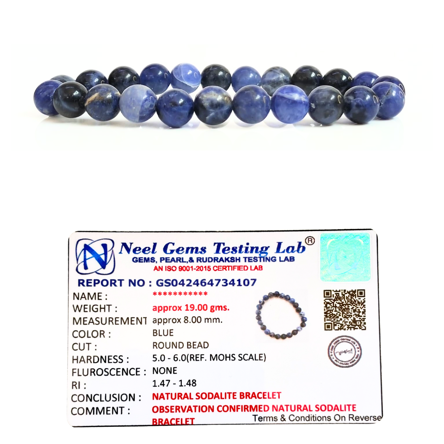Sodalite 8mm Gemstone Bead Bracelet, Lab Certified Natural Blue Crystal 7.5 Inch Stretchable Bracelet for Clarity, Communication & Balance image 3