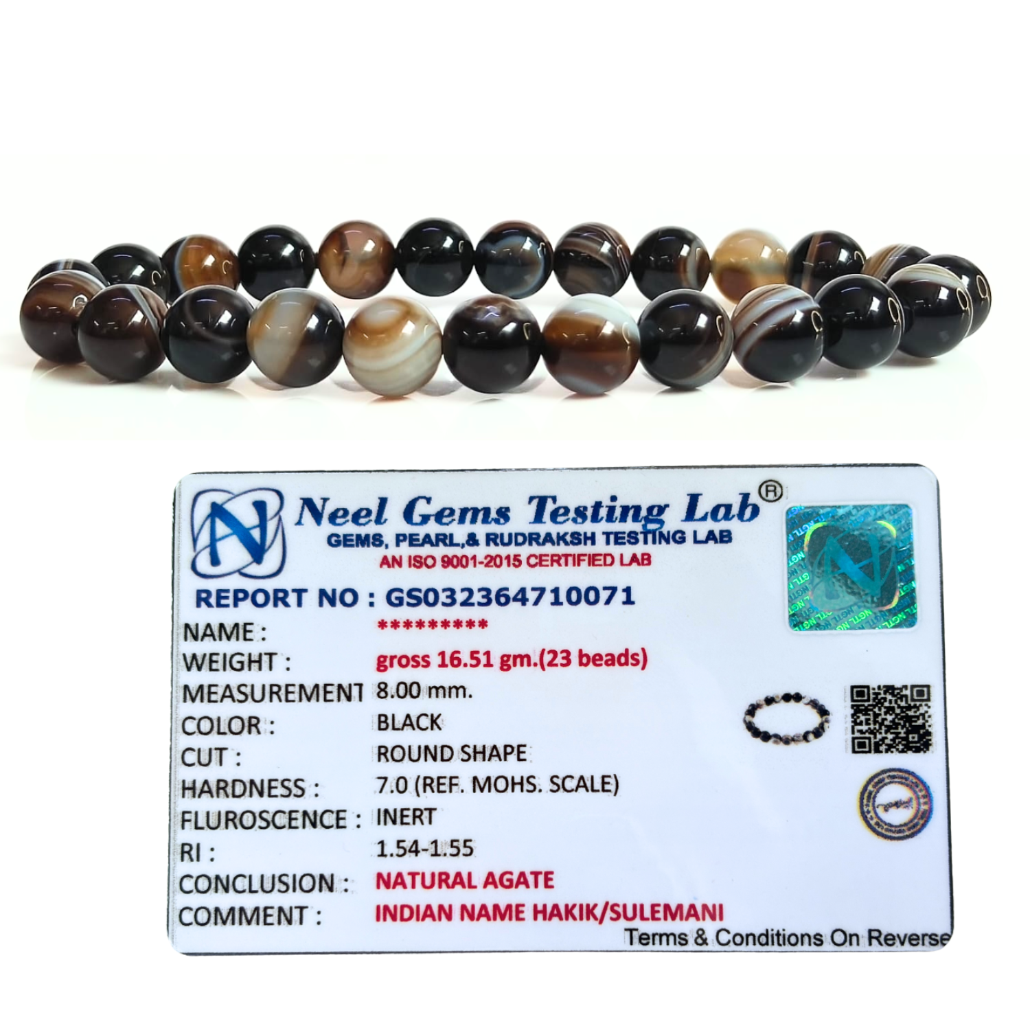 Sulemani Hakik 8mm Gemstone Bead Bracelet, Lab Certified Natural Black Agate Crystal 7.5 Inch Stretchable Bracelet for Protection, Grounding & Balance image 3