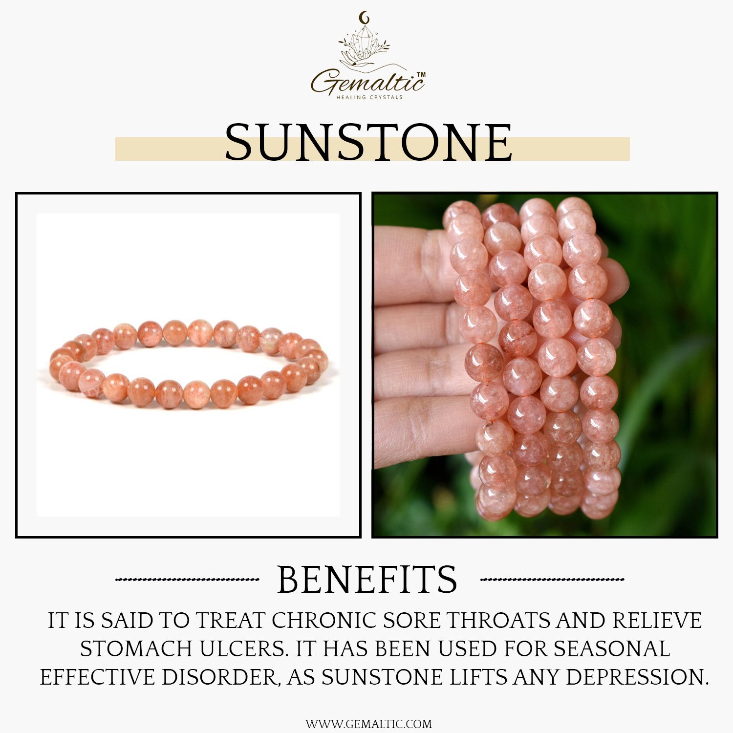 Sunstone 8mm Gemstone Bead Bracelet, Lab Certified Natural Orange Crystal 7.5 Inch Stretchable Bracelet for Confidence, Positivity & Abundance image 2