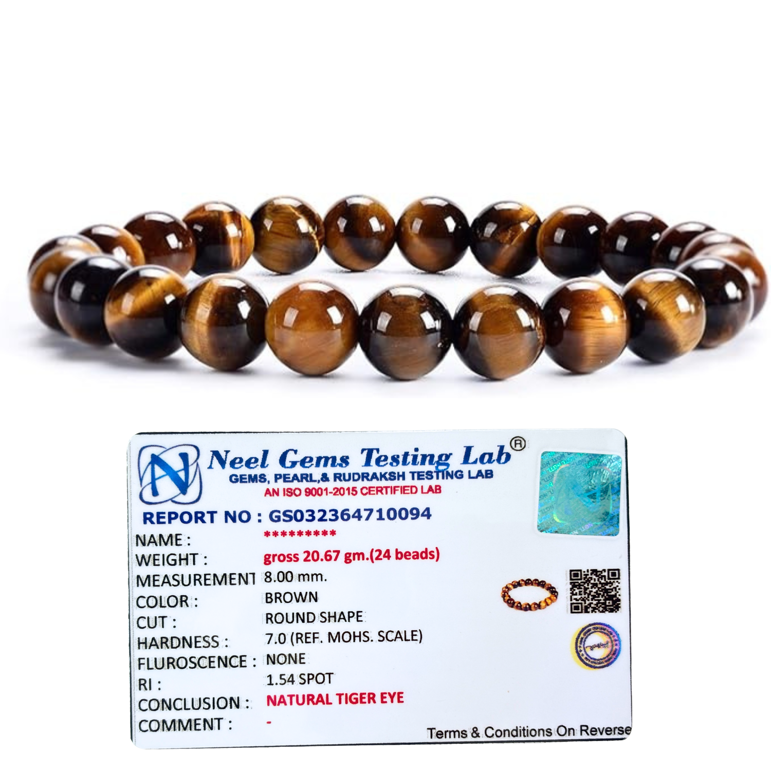 Tiger Eye 8mm Gemstone Bead Bracelet, Lab Certified Natural Golden Brown Crystal 7.5 Inch Stretchable Bracelet for Protection, Confidence & Focus image 3