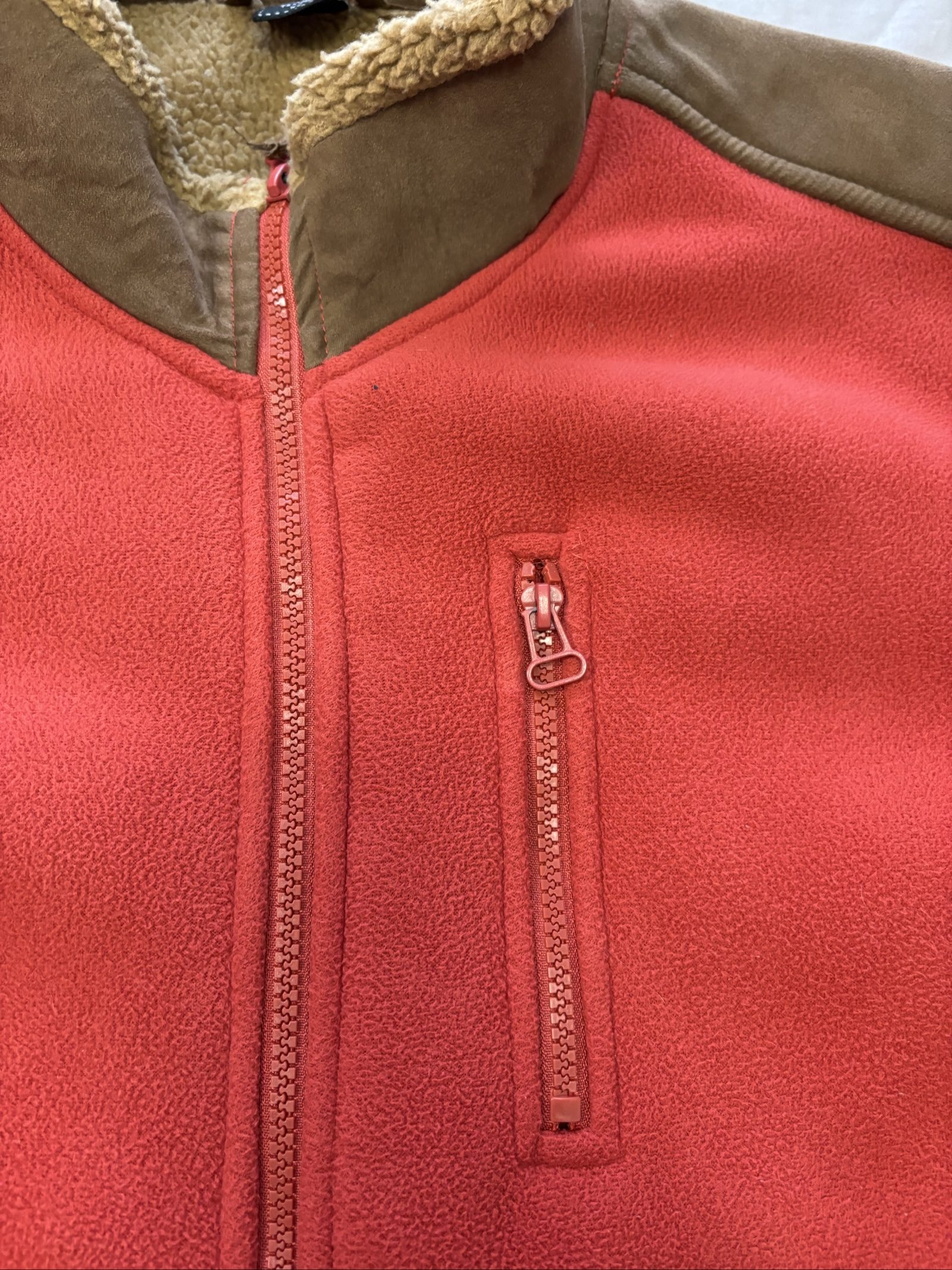 Cotton Traders Red & Brown Sherpa Fleece Jacket Large image 3